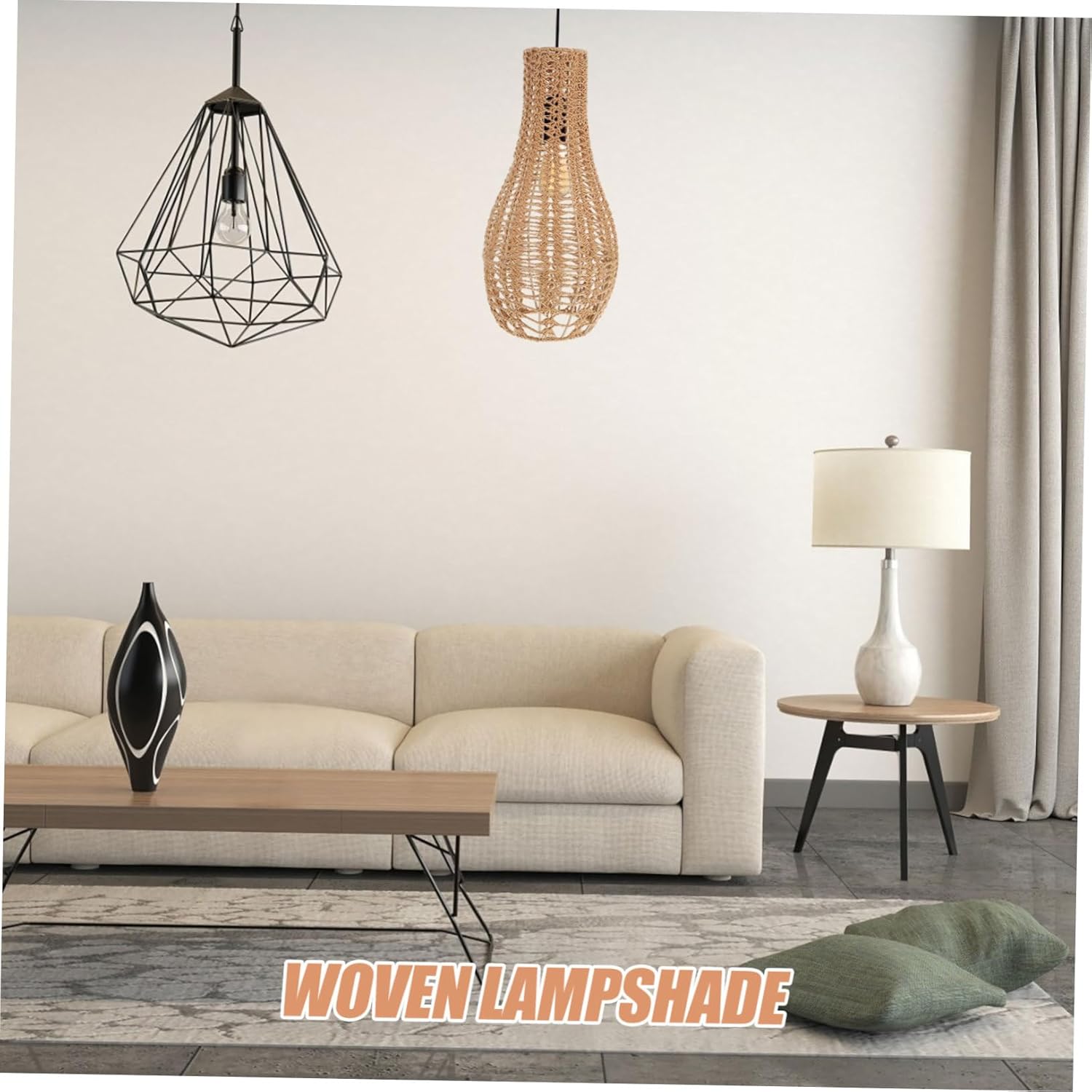 Cabilock Woven Rope Drum Lampshade for Pendant Floor and Table Lamps Modern Handmade Light Cover for Living Room Bedroom Office and Decor