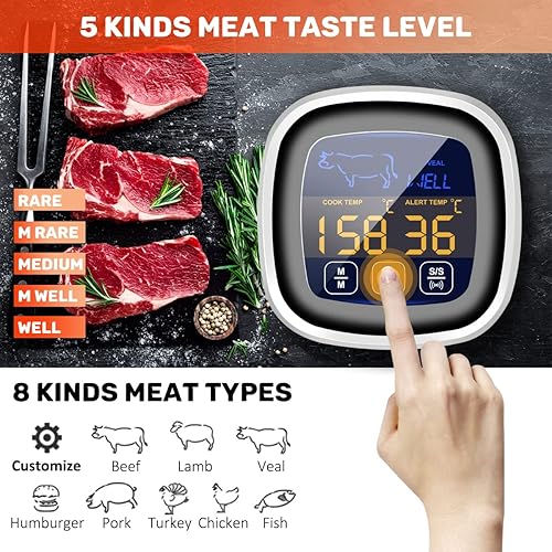 Miniatura 4 de Vedozo Giveme5 - Termómetro digital de carne para cocinar, pantalla táctil LCD de lectura instantánea, termómetro de alimentos con sonda larga,