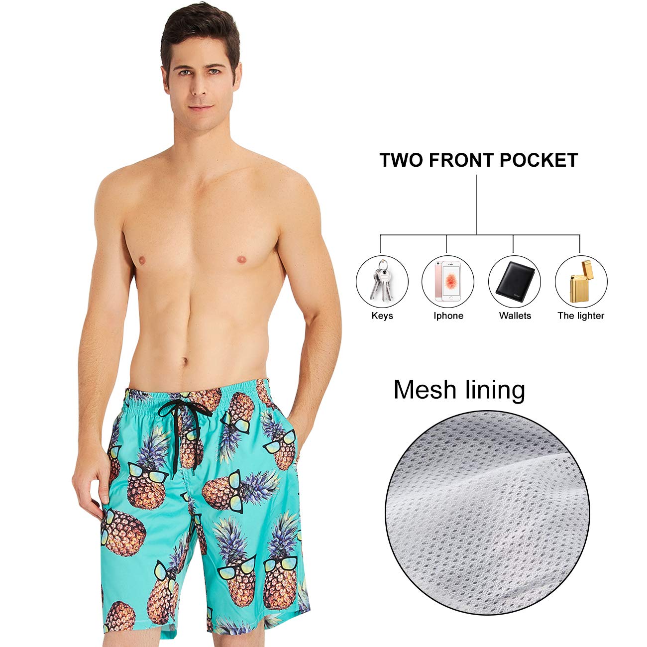 ALISISTER Herren Badehose Sommer Badeshorts 3D Druck Schnell Trocknend Hawaii Surf Schwimmhose Sporthose