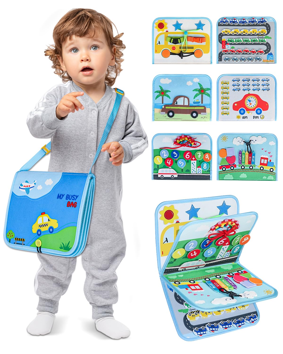 Primo Lines Busy Board Montessori Toys for 1 2 3 4 Year Old Boy,Busy Book Educational Activities for Learning Fine Motor Skills,Travel Toys for Airplane Car