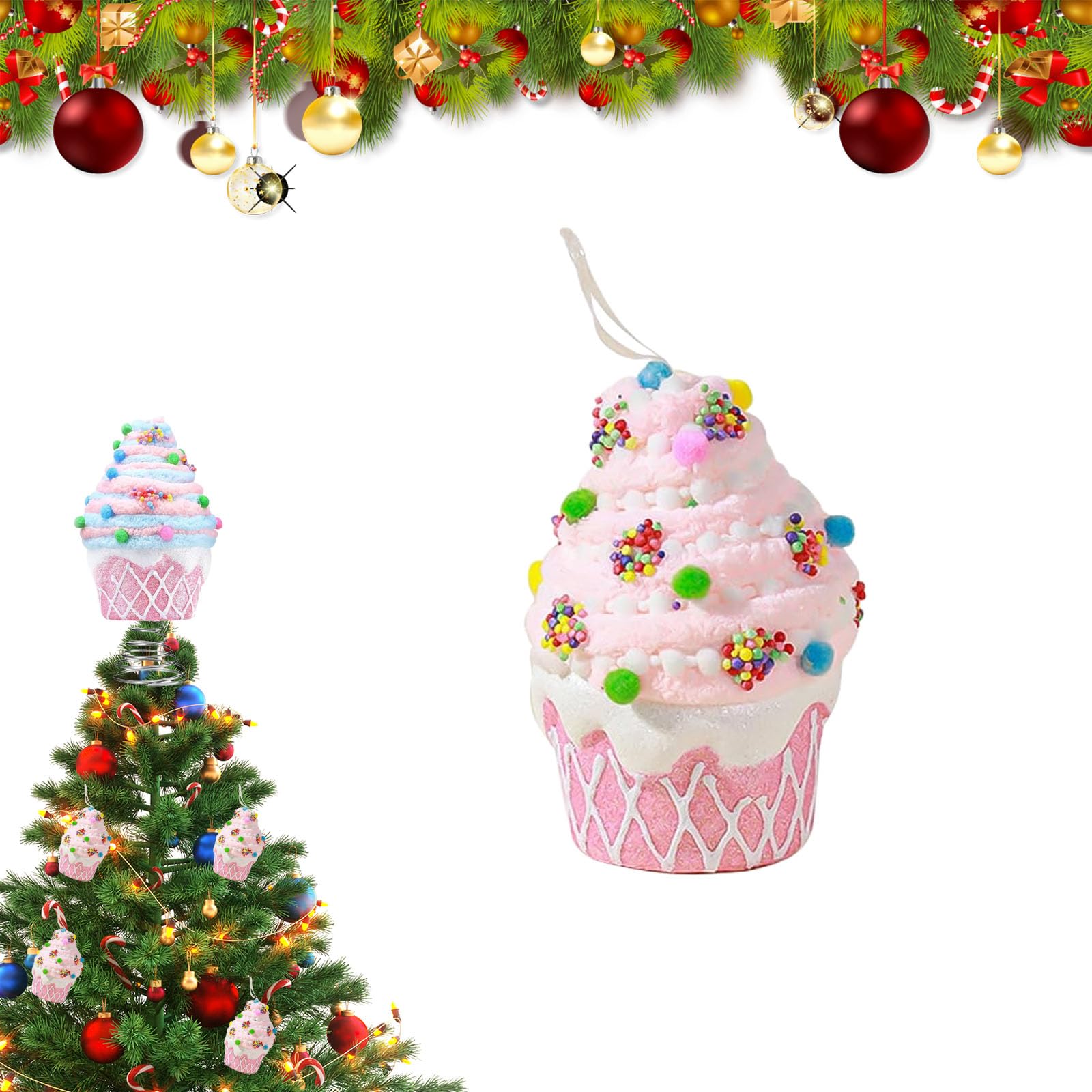 Candy Christmas Tree Topper,Candy Tree Topper,Pastel Candy Christmas Decorations,Candy Land Tree Topper,Candyland Christmas Tree Topper,for Christmas New Year Birthday Party Decor (Cupcake-A,1)