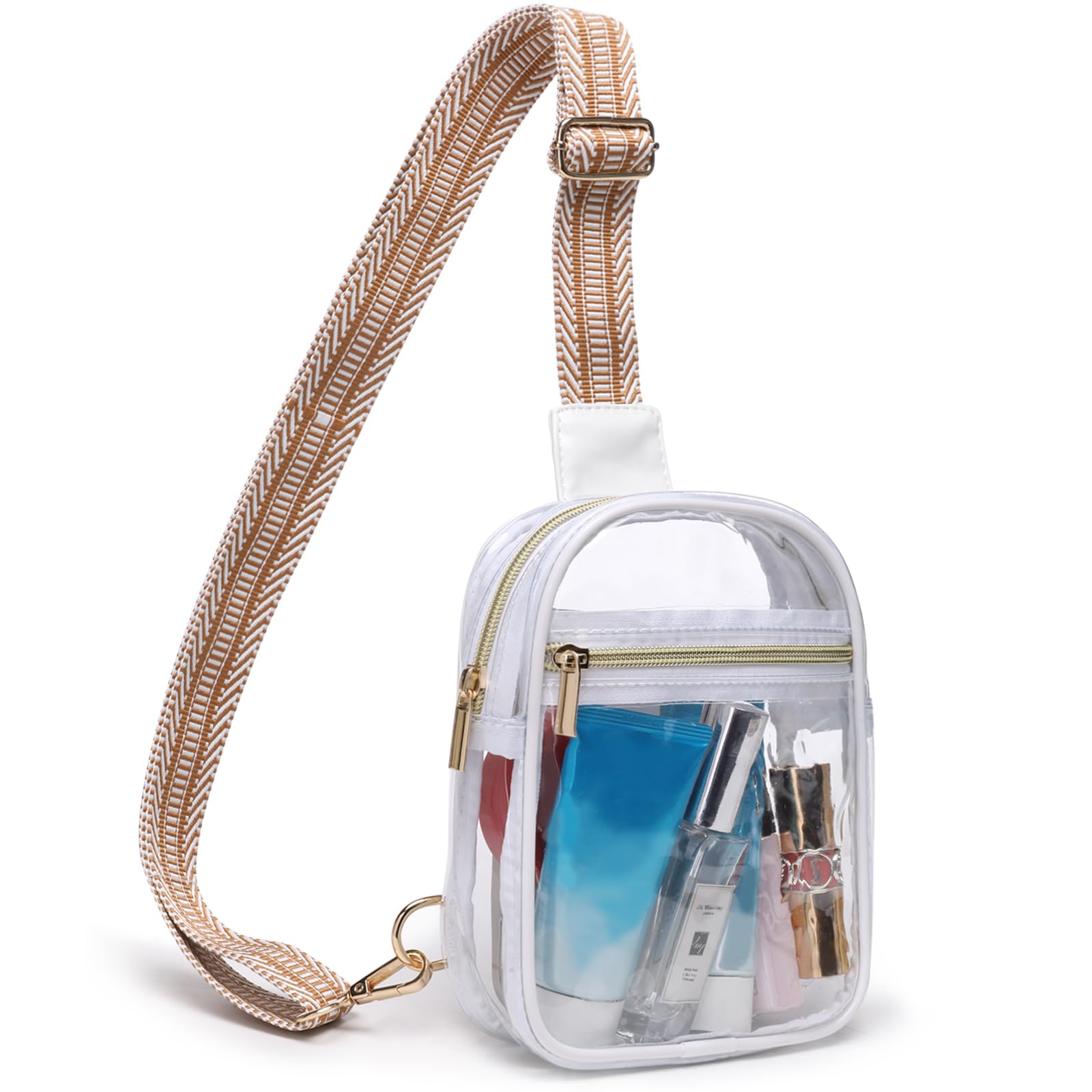 Clear Sling Bag - Stadium Approved Fanny Pack for Women Men - Transparent Crossbody Bag with Adjustable Guitar