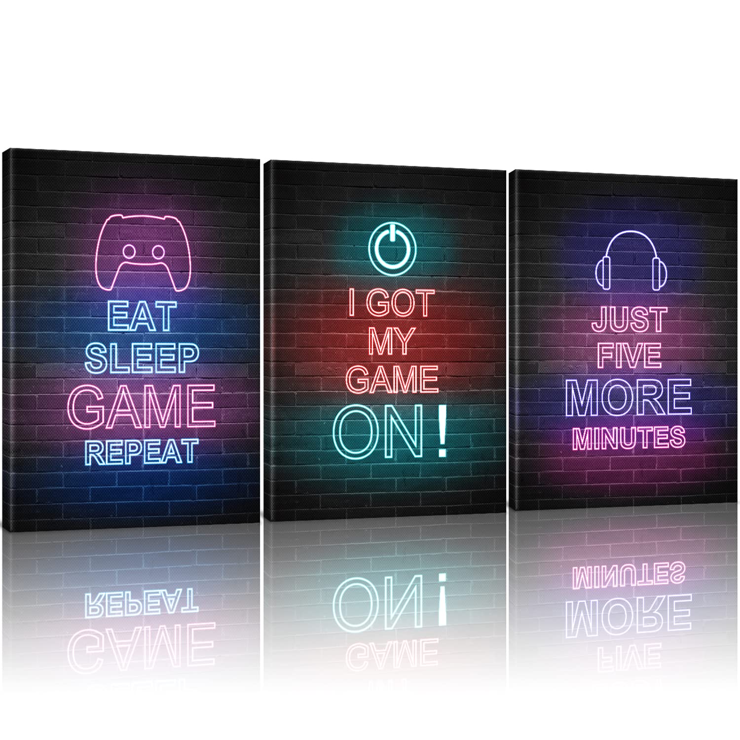 Eptbsdu Gaming Wall Art Framed, Electronic Gaming Canvas Gamer Controller Art Prints, Inspirational Words Wall Art Set of 3 Pieces (11.8x15.6inch) for Playroom Decor-Ready to Hang Art Print