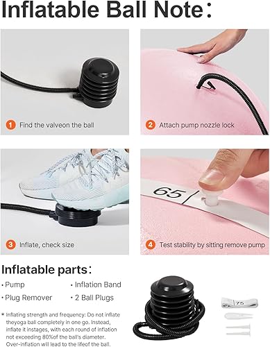 Miniatura 6 de YOTTOY Silla de pelota de ejercicio con base, silla de pelota de yoga para escritorio de oficina en casa, pelota de estabilidad y asiento de pelota