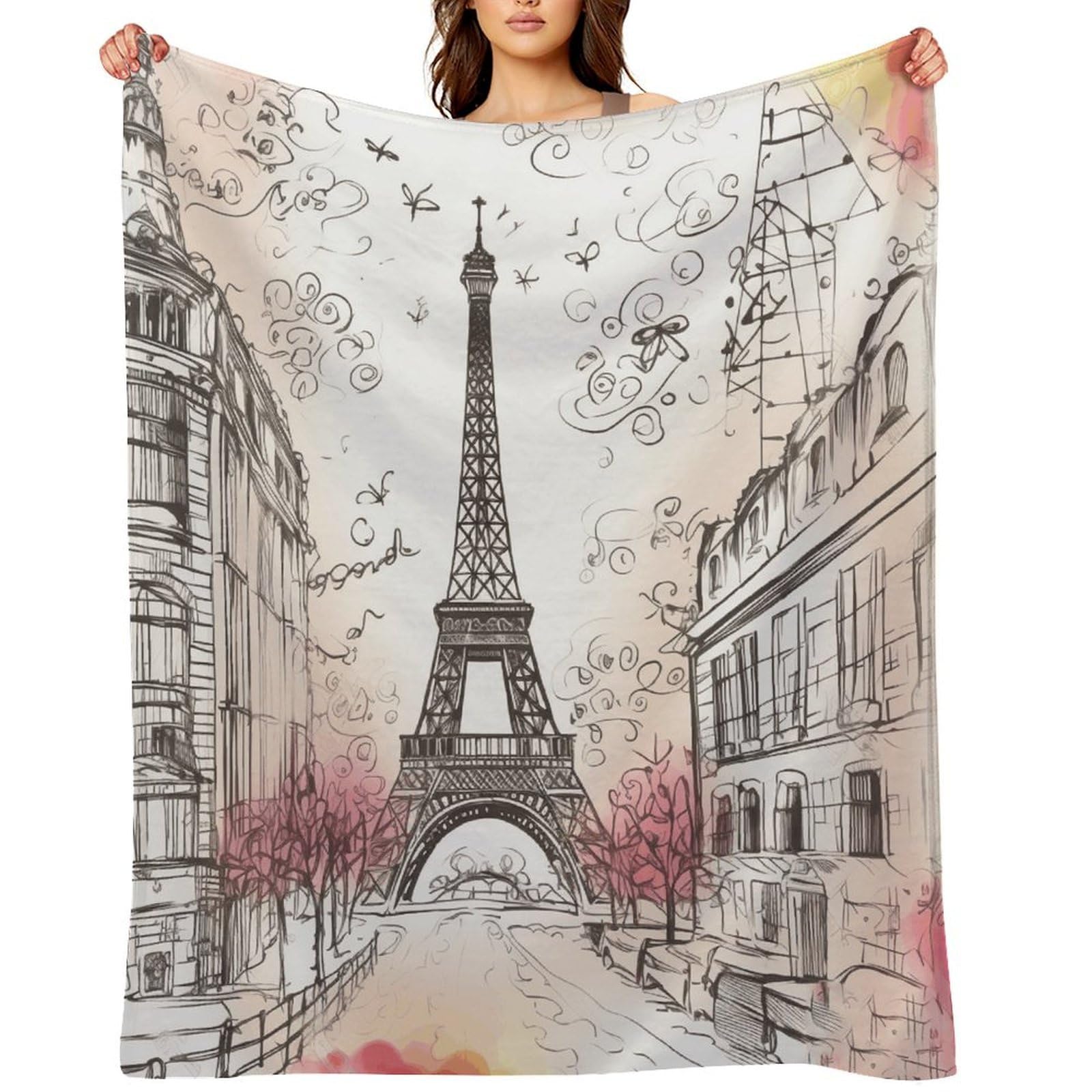 French Paris Tour Eiffel Tower Throw Blanket for Couch and Bed Super Soft Warm Lightweight Throw Blankets Cozy Fuzzy Flannel Blanket Personalized Decorative Blankets for Sofa Decor 50"x60"