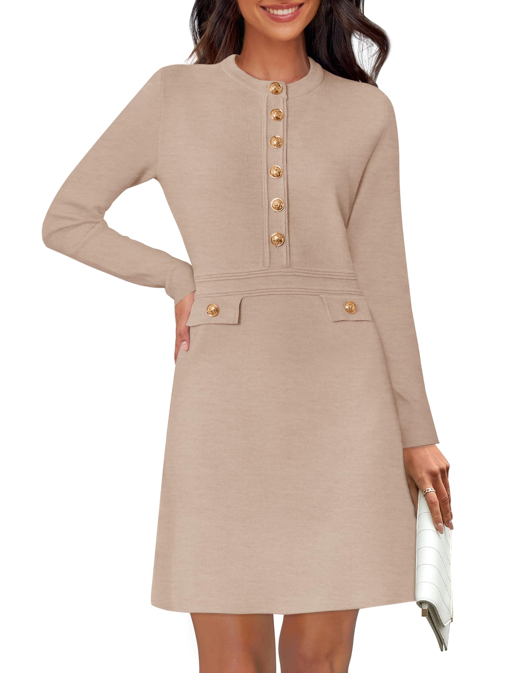 NENONA Long Sleeve Button Mini Sweater Dress