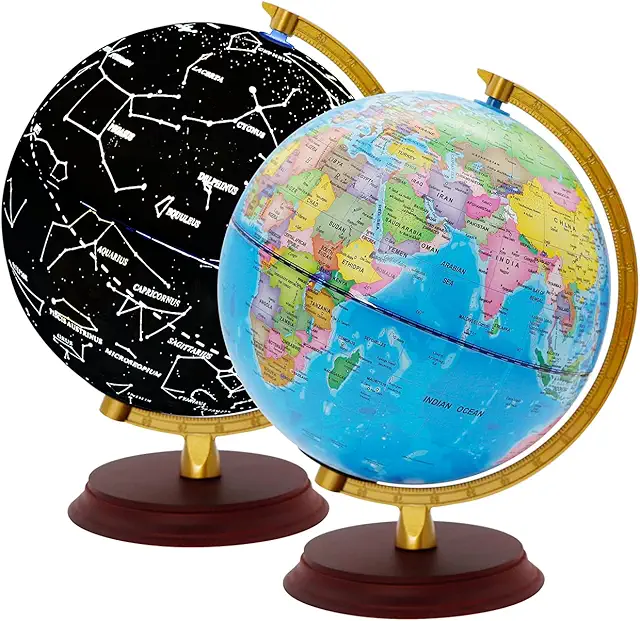 EXERZ Illuminated World Globe 20cm - Wooden Base with Day/Night Maps - Jordglob Lampa