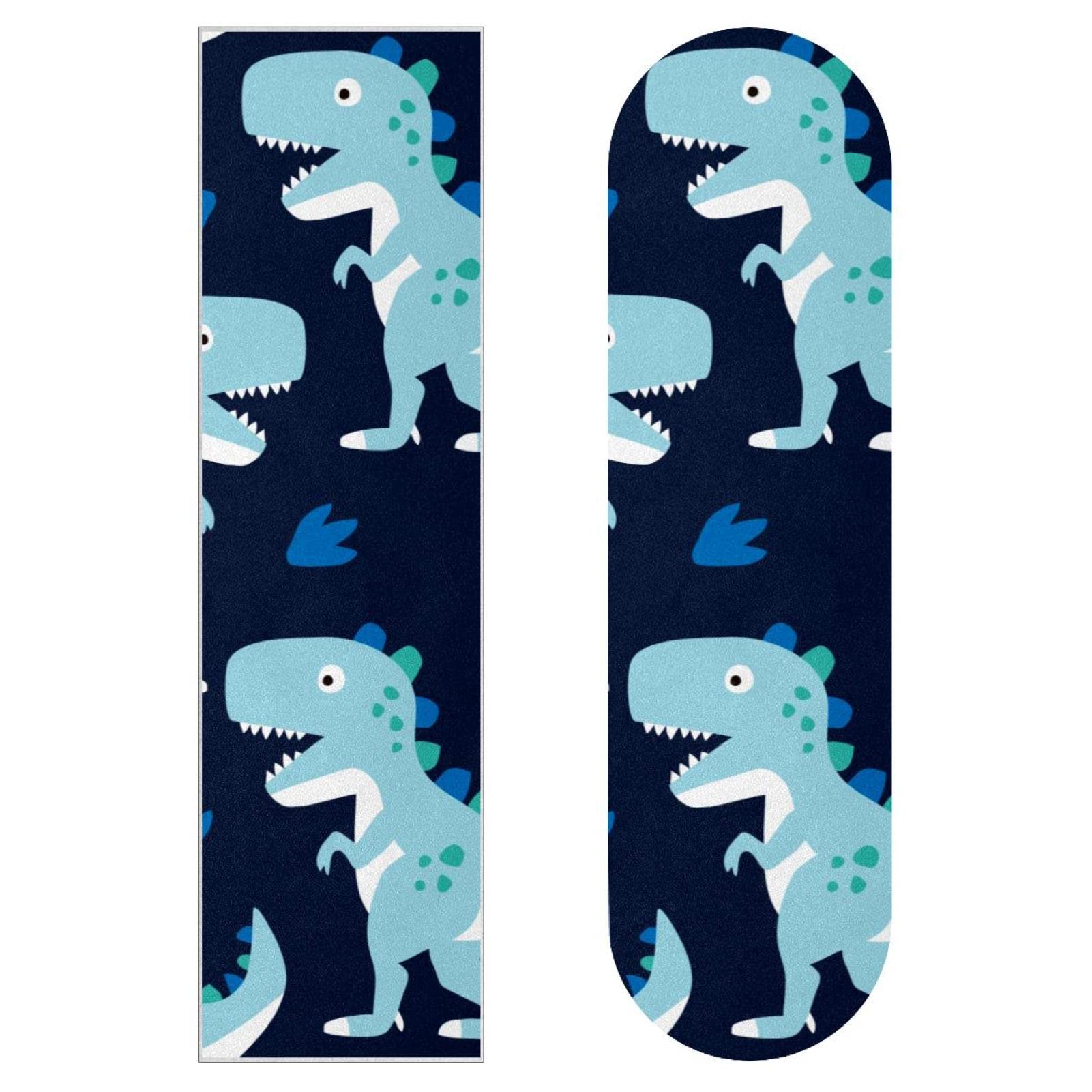 Lot de 2 feuilles de papier abrasif motif dinosaure bleu pour planche de skateboard et longboard