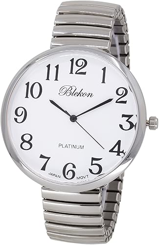 Miniatura 4 de Blekon Collections PC21J Reloj de moda con banda elástica extra grande de 1.693 in, color plateado, tamaño de la caja blanca
