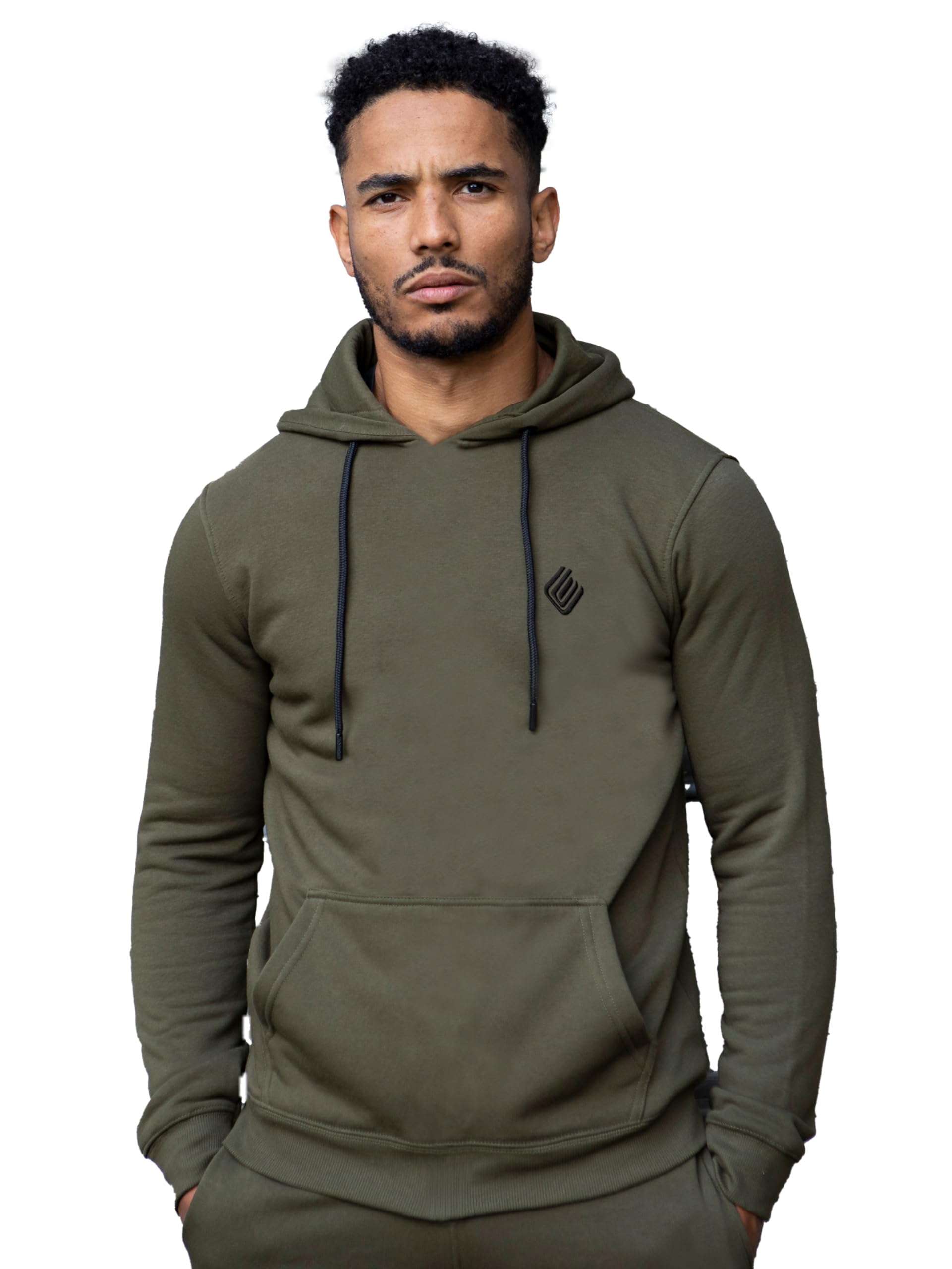 Enzo Mens Hoodie Pullover Hooded Sweatshirt Fleece Warm Hoody Top Khaki M