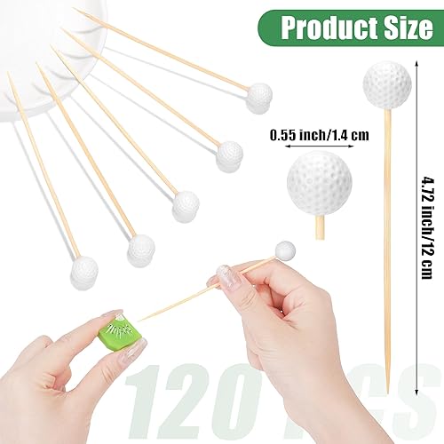 Miniatura 2 de Aodaer 120 palillos de cóctel de golf, palillos de dientes con temática de golf de 4.72 pulgadas para aperitivos, sándwich de frutas desechables de