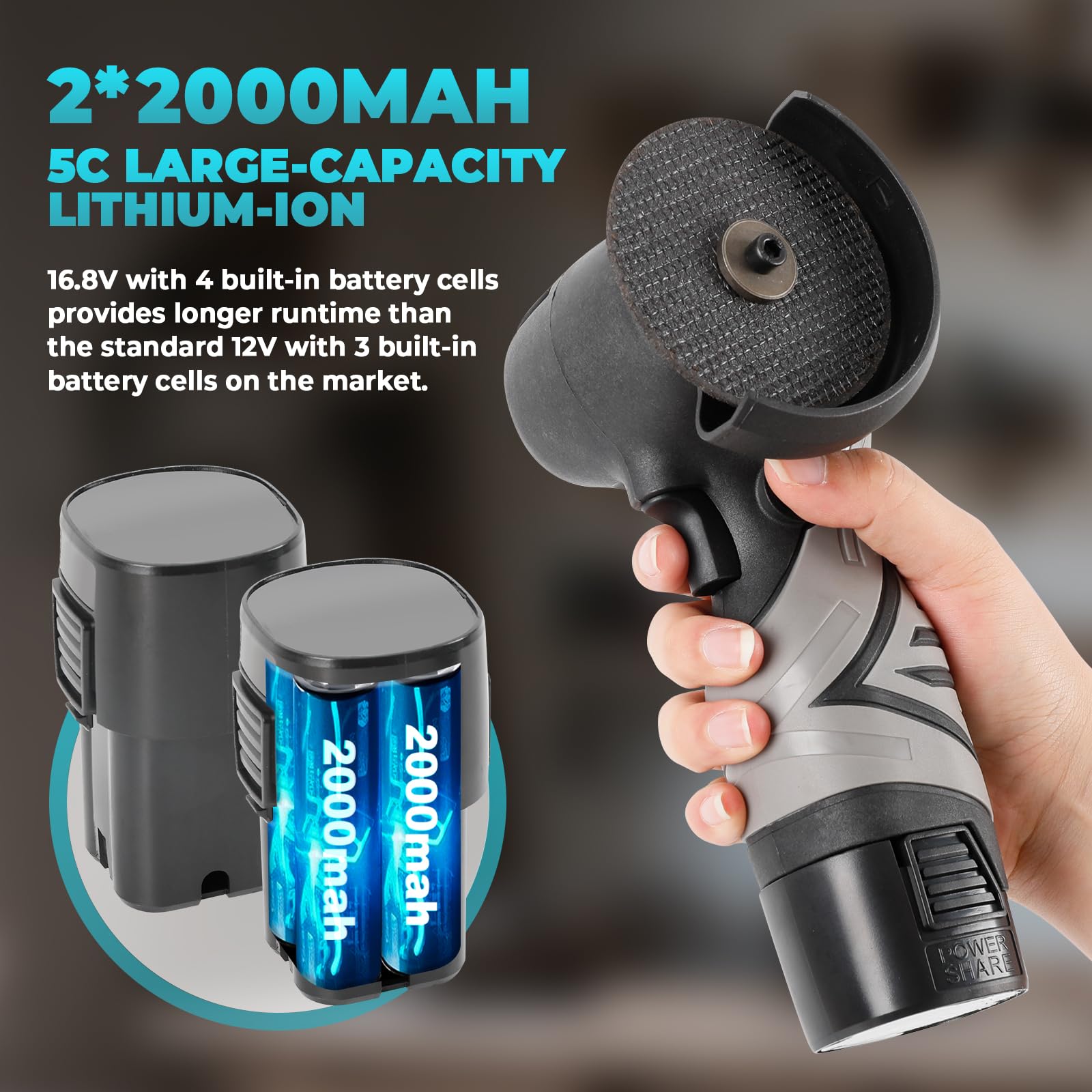 Mini amoladora angular, batería de 16,8 V, con 2 baterías de 2000 mAh, 16000 rpm, amoladora angular, para cortar, pulir, lijar, lijar, disco de lijado, maletín