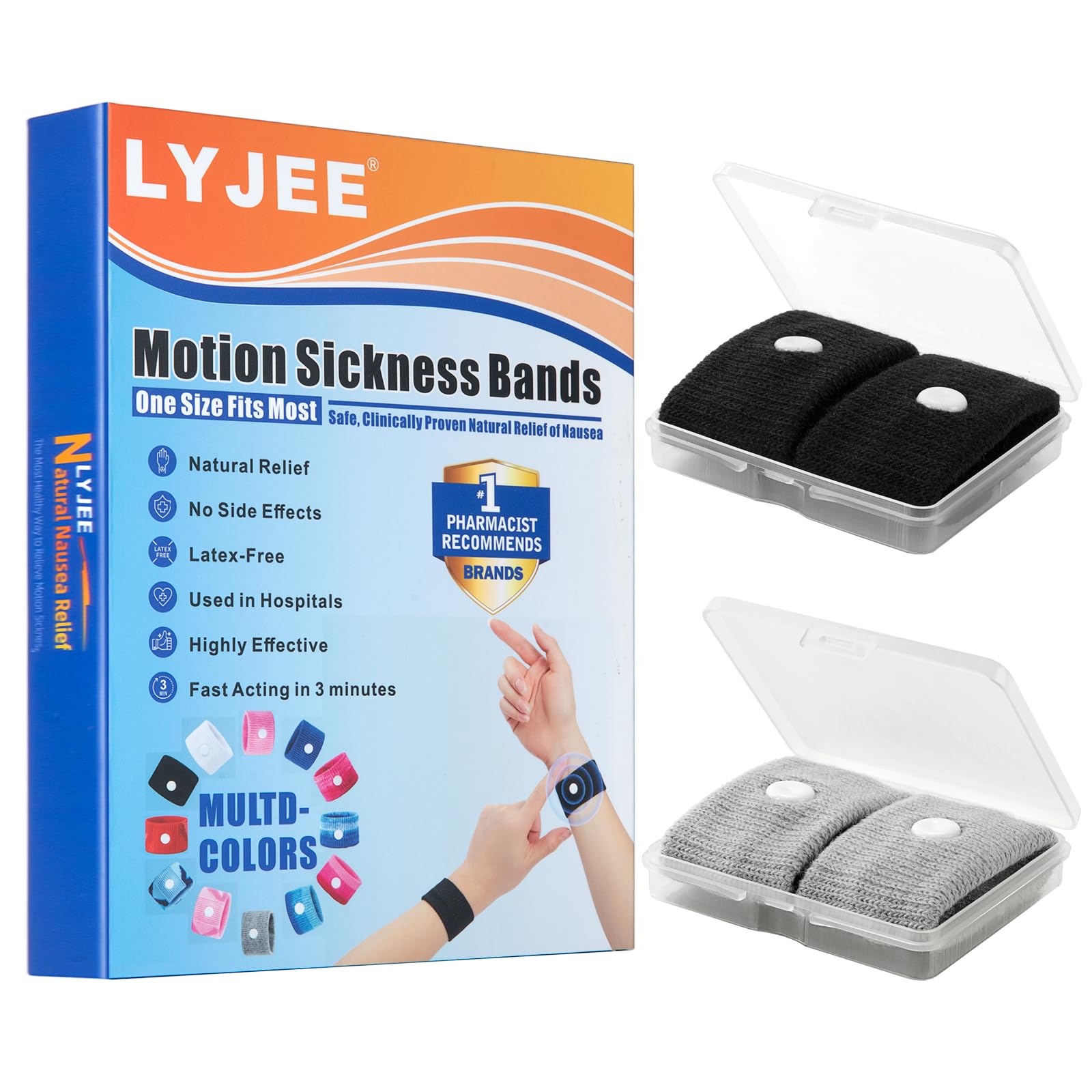 LYJEE Motion Sickness Bands, Nausea Relief Wristbands for Pregnant Women, Motion Sickness Bracelets for Adults,