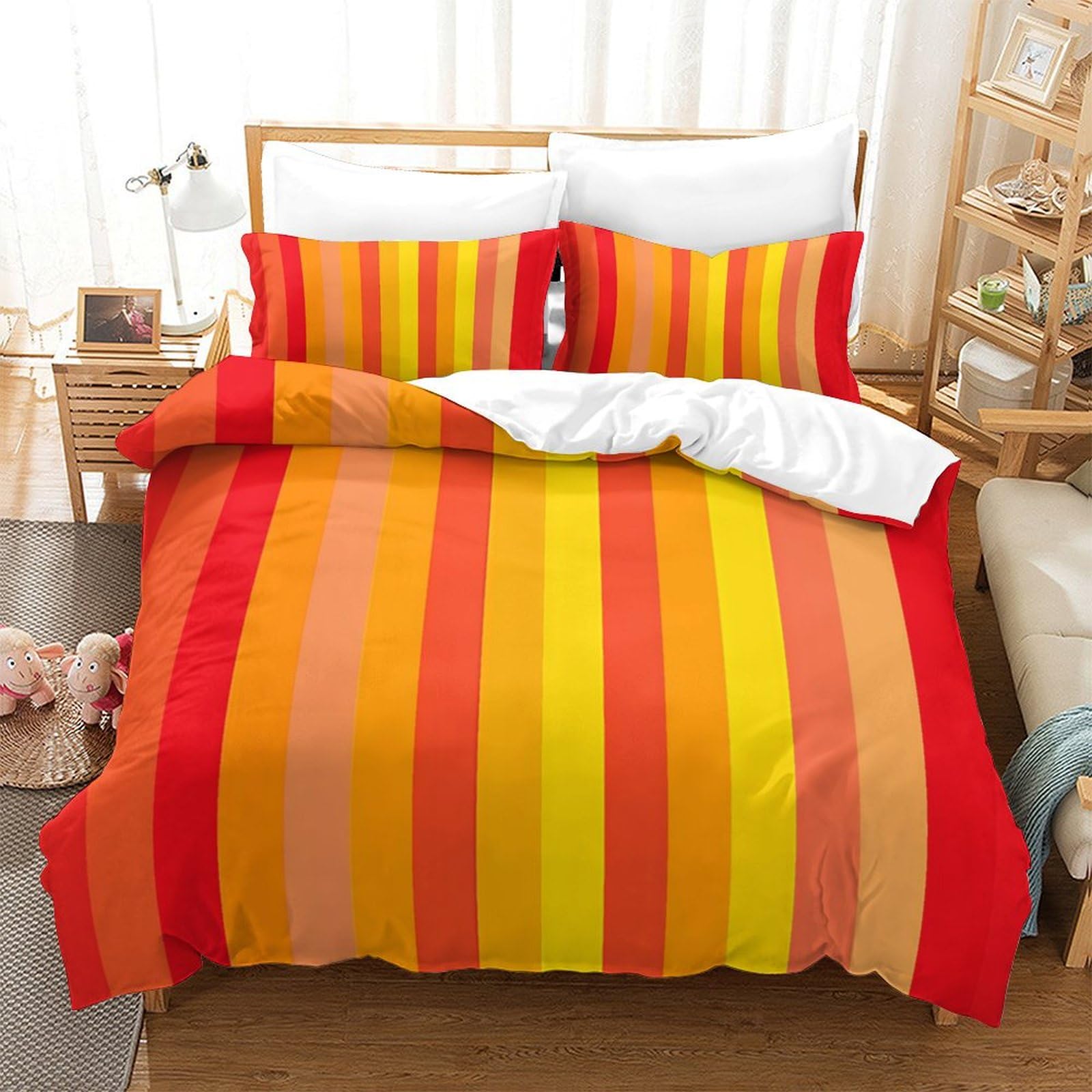P1S9U7W5Y 3D Printed Colourful Stripes Duvet Cover Set 3pcs Microfiber Stripe Bedding Set Super king（260x220cm）