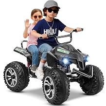 Hikole Four Wheelers for Kids 6-8-12-14 Years Old, 24V 2 Seater XXL, Kids ATV 4 Wheeler,Ride on Electric Quad, 44WD, Iron Frame, Multi-Terrain Driving, Shock Springs, USB/LED, Light Black