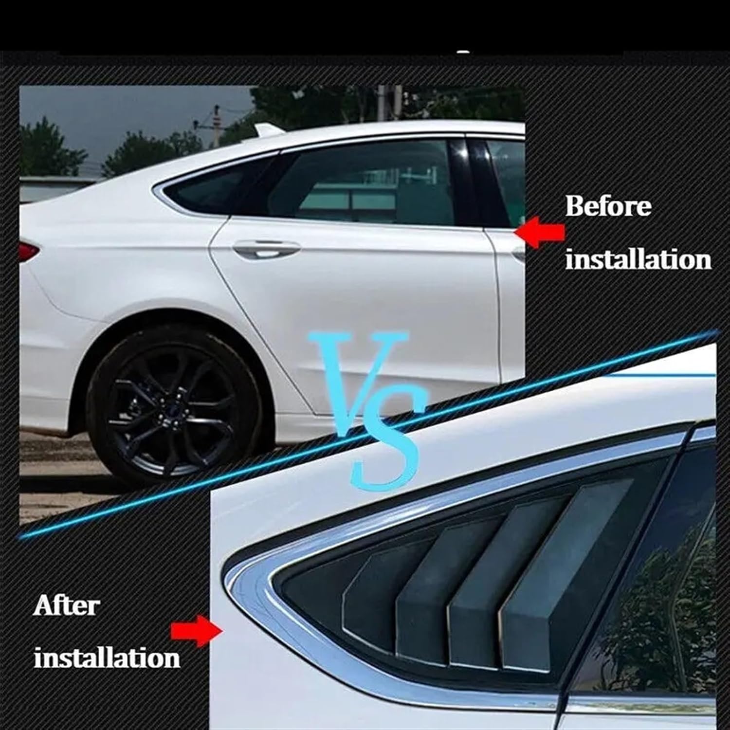 Car Rear Louver Window Side Shutter Cover Trim Sticker Vent Scoop Compatible with Mondeo Fusion Sedan 2013-2018 ABS Gloss Black