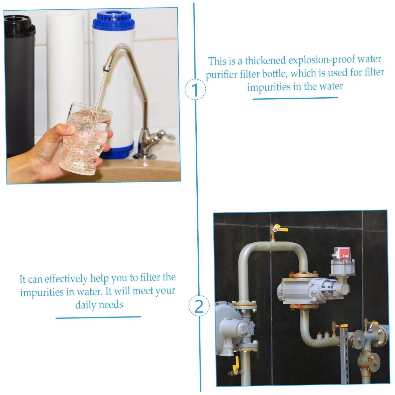 Bouteille Filtrante D'eau 10 Pouces Transparente, Anti-éclatement, Préfiltre pour Robinet et Salle de Bain, Pet Pp, Installation Facile