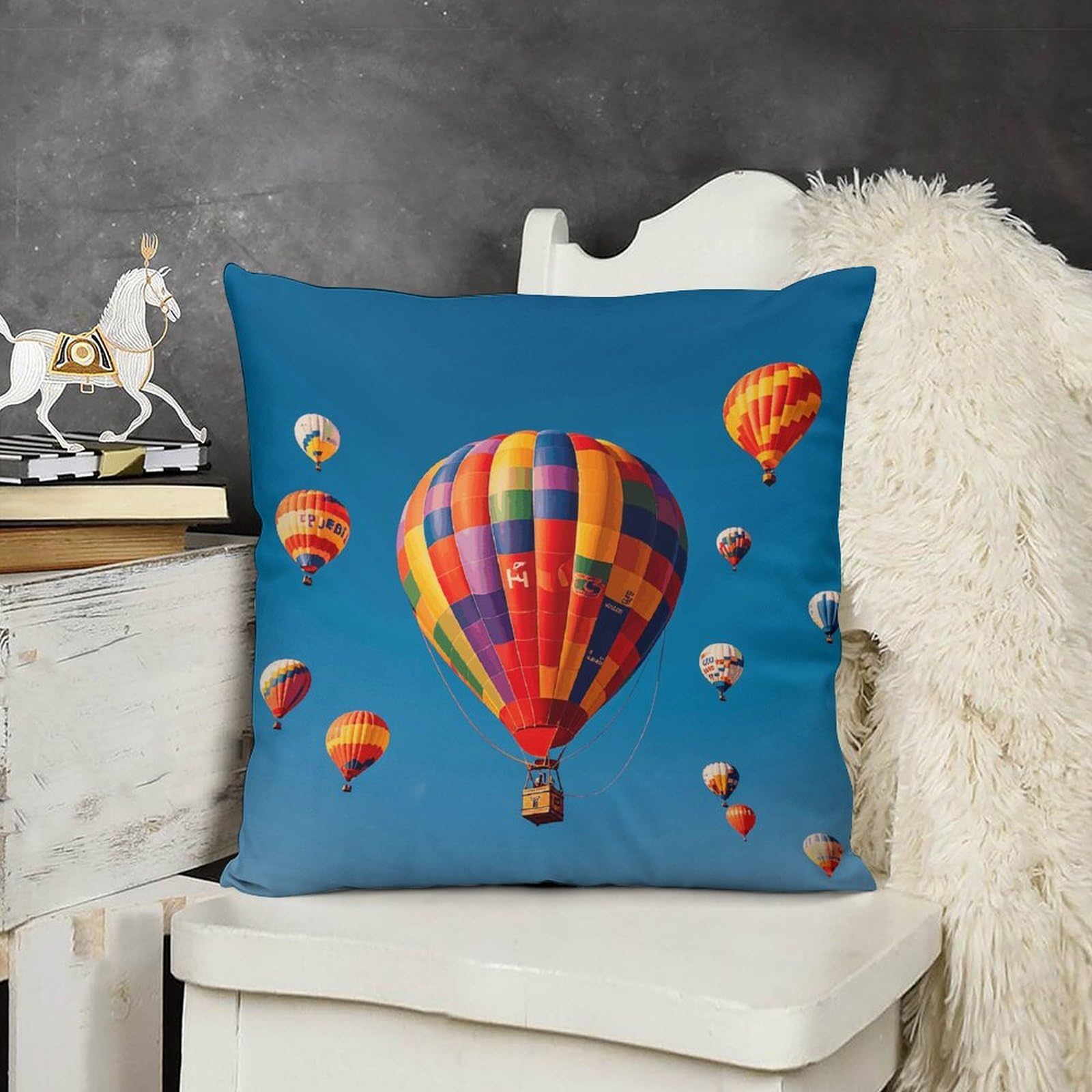 FodPand Decorative Hot Air Balloons Throw Pillow Covers 16x16 Soft Plush Cozy Cushion Cases with Invisible Zipper Body Pillowcase Square Accent Pillow Shams for Couch Sofa Bedroom Living Room