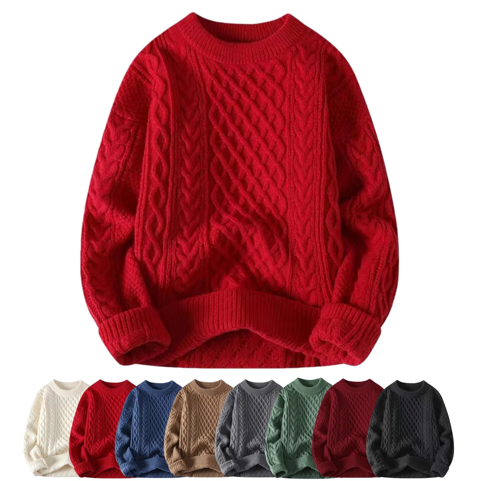 Unisex Oversized Chunky Cable Knit Sweater Loose Casual Vintage Crewneck Knitted Pullover Top