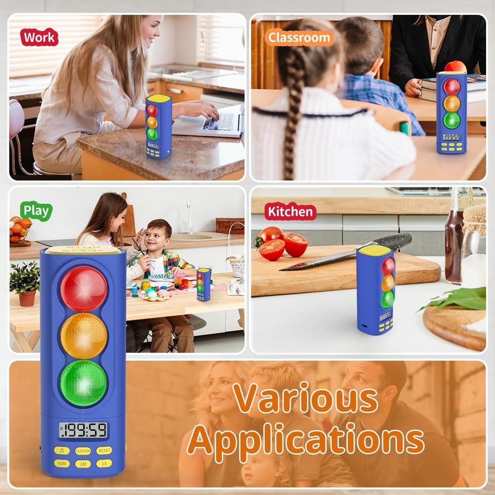 Timer Visivo Digitale per Bambini con Spia, Display LCD, Strumento di Gestione del Tempo, Cronometro con Conto alla Rovescia di 200 Minuti