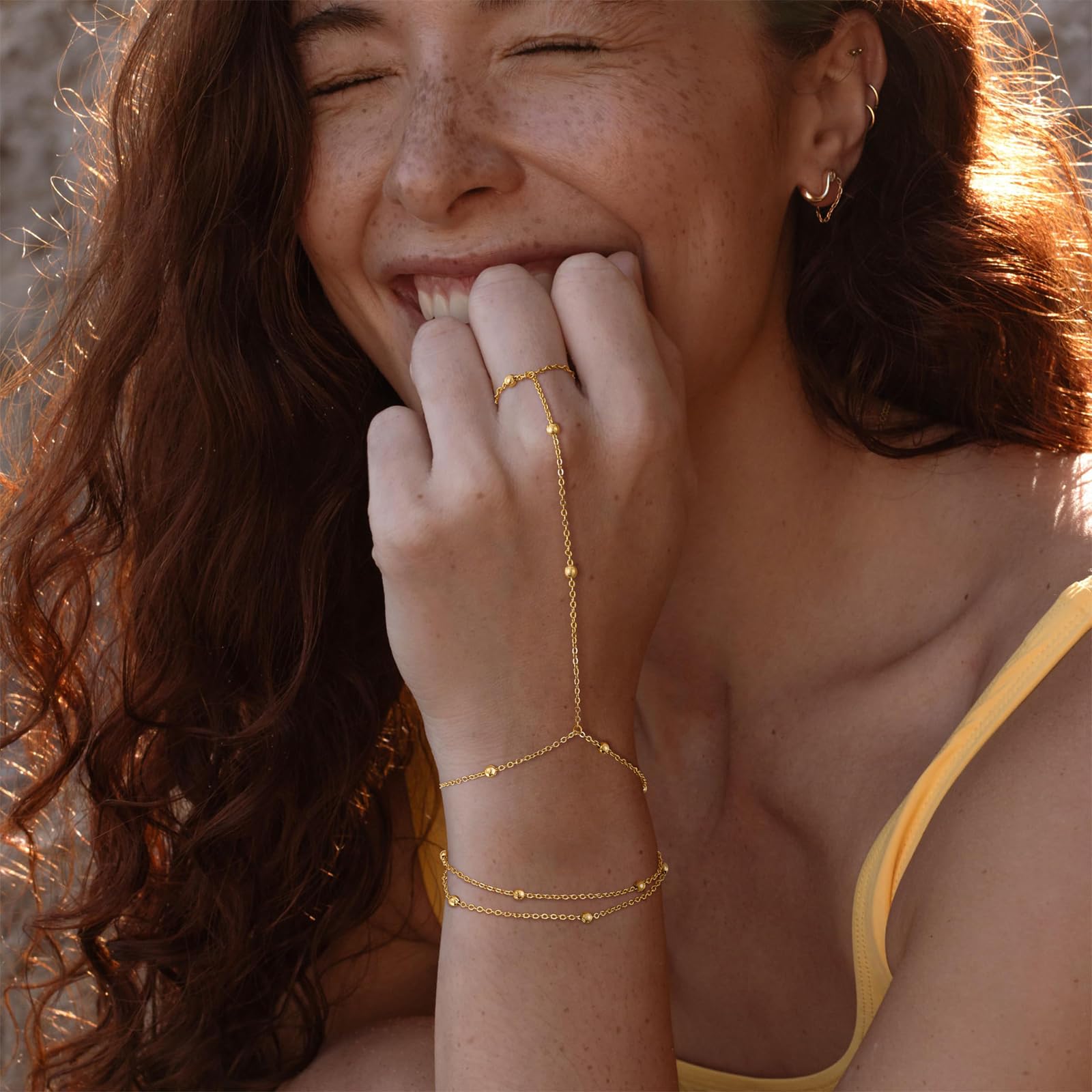Chaîne de main en or 14 carats avec anneau pour femme, bague chromée, bracelet à pendentif, gants en zircone, bracelet pour femme