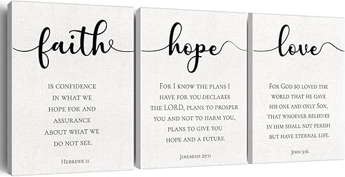 Lienzo decorativo con versículo bíblico inspirador para decoración de pared, con cita de amor, esperanza y fe, juego de 3 lienzos de escritura