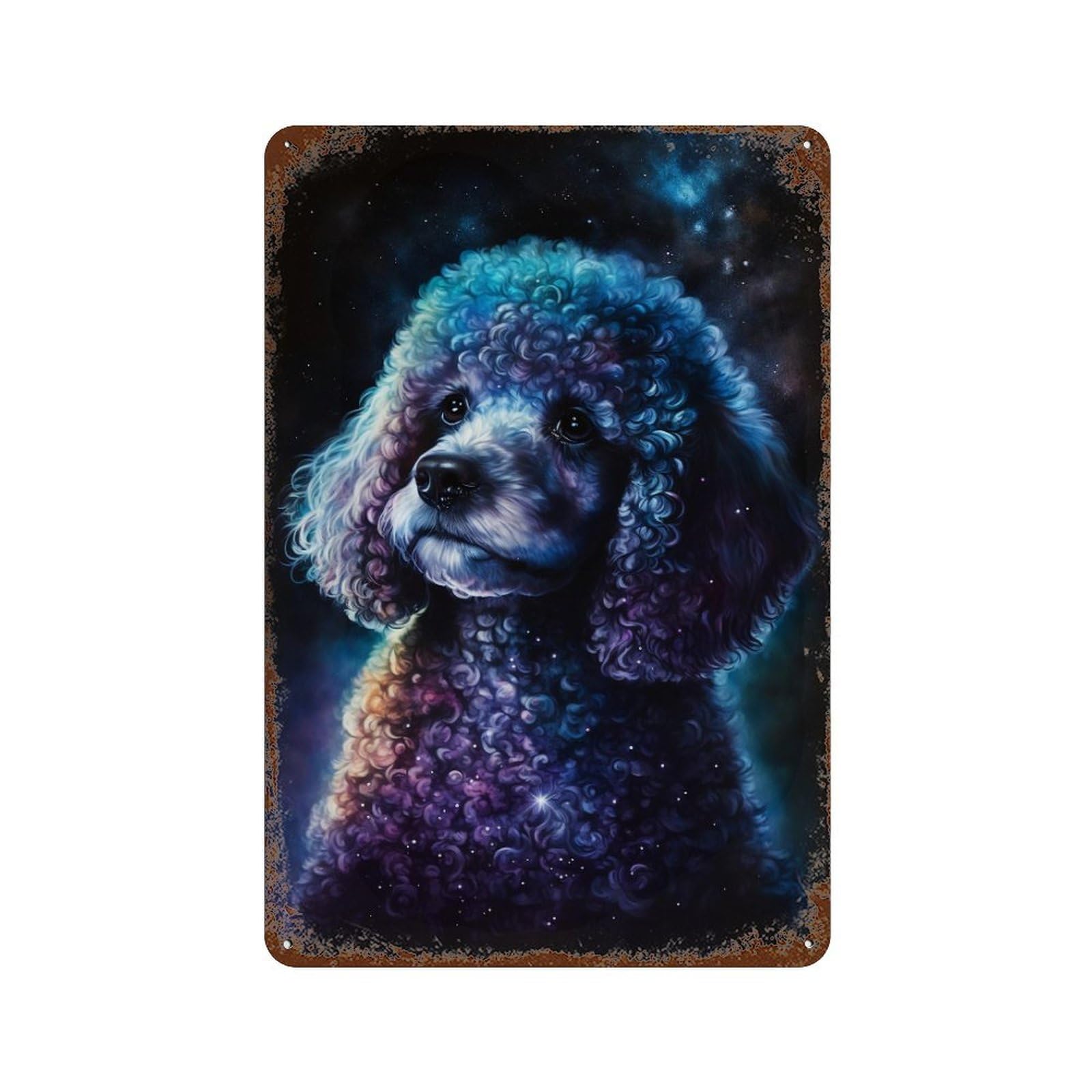 Cosmic Poodle Art Print-11 Rust Effect Tin Sign 11.8"x7.9", Vintage Wall Decor for Pub, Kitchen And Man Cave Decor