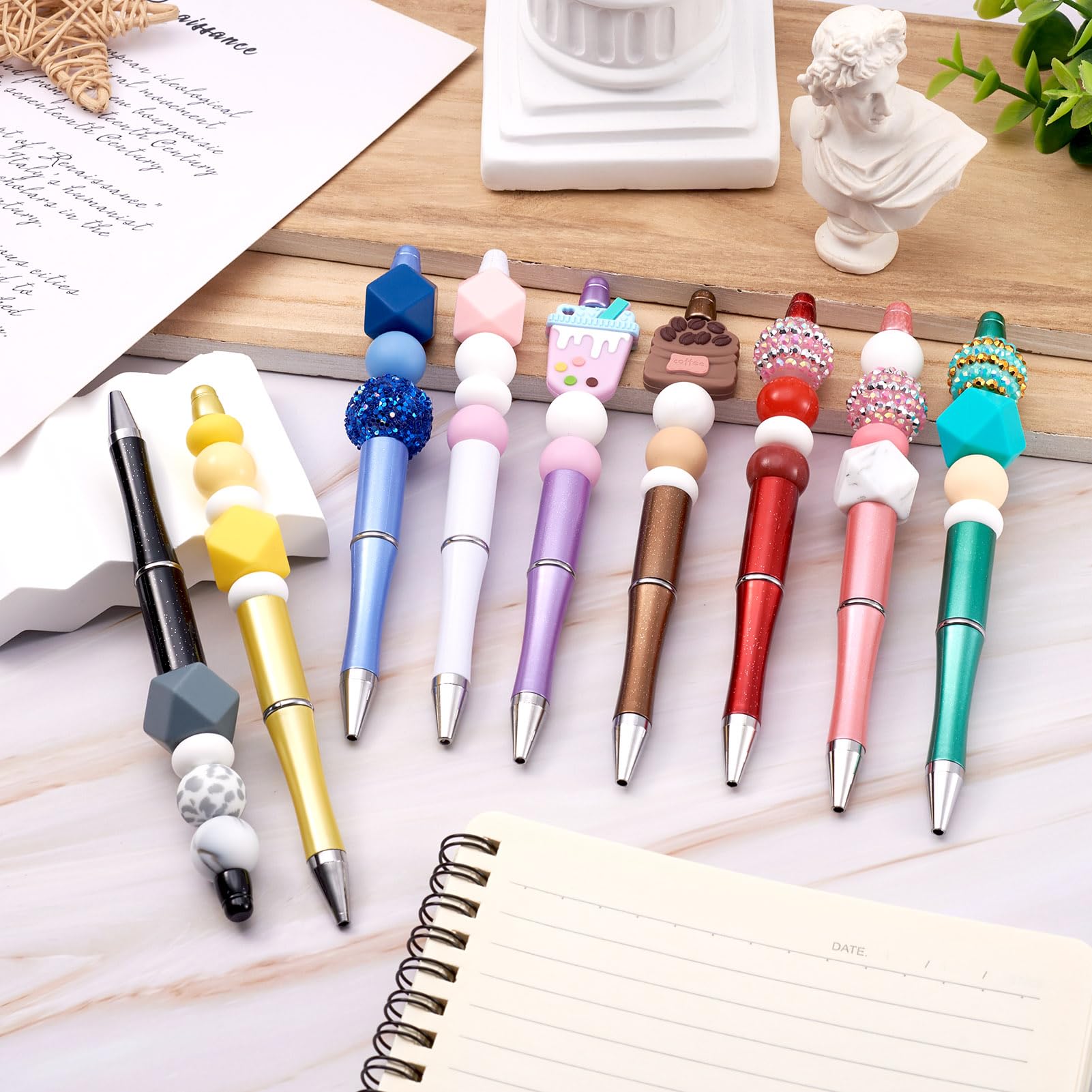 PandaHall 5pcs Beadable Pens with 10pcs 1mm Pen Refills Plastic Beaded Pens Shaft Black Ink Ballpoint Pens for Pen Making School Office Craft Supplies FireBrick - Image 2