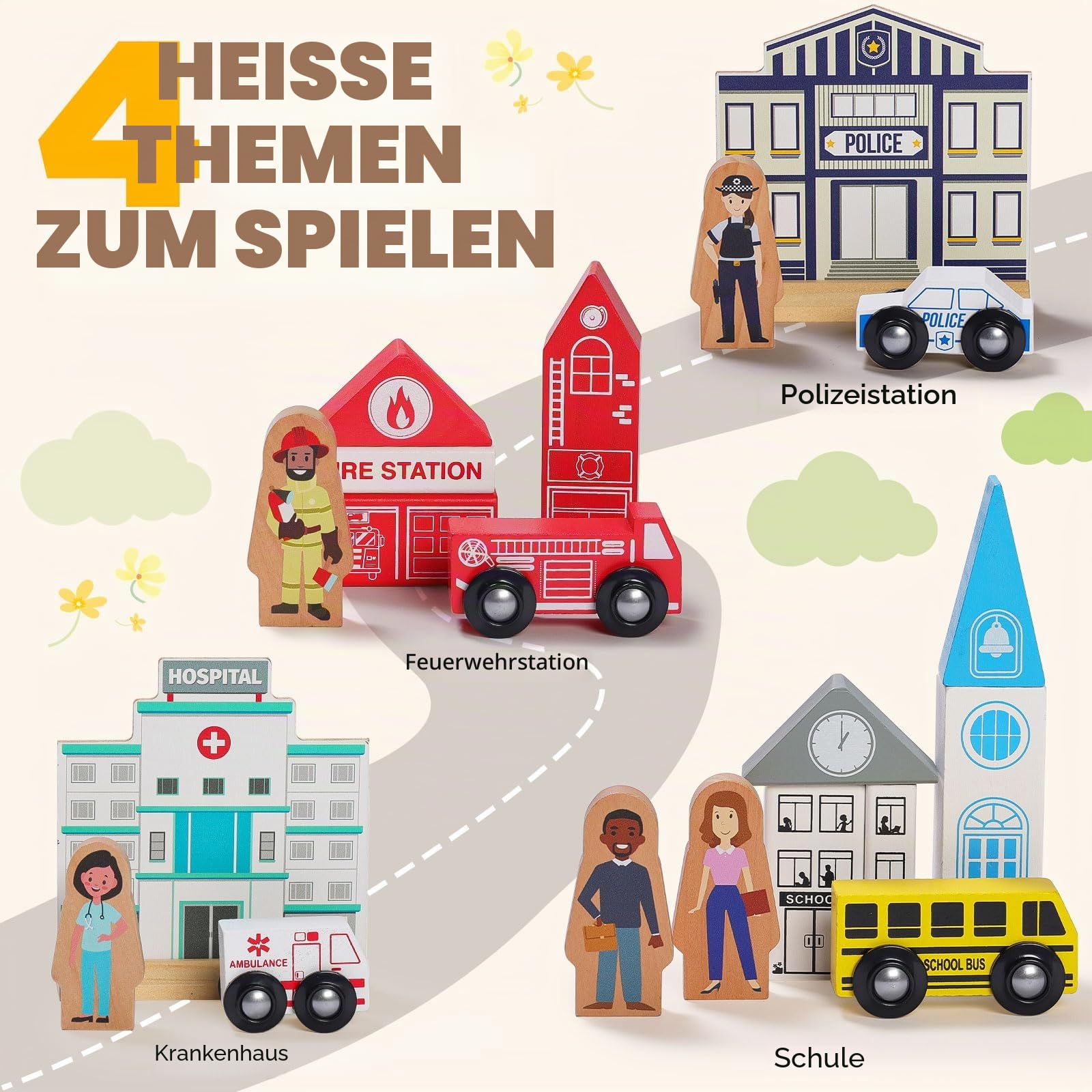 SainSmart Jr. Holzeisenbahn Set 112 Teile, Großes City Zugset mit Brücke, Tunnel, Kompatibel mit Brio, Thomas & Melissa & Doug, Geschenk für Kinder ab 3 Jahren