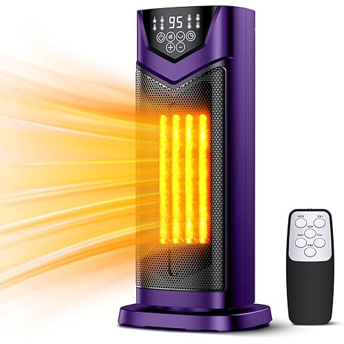 Space Heater, 1500W Electric PTC Ceramic Heater for Indoor Use with Thermostat & 4 Fan Mode, 12H Timer, Remote, Fast & Safety Portable Heat for Bedroom, Office, Living Room
