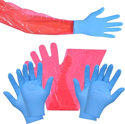 Zuzuxia 50 pares de guantes de caza de campo, guantes de caza de ciervos, guantes de caza de ciervos con 25 pares de guantes largos de polietileno