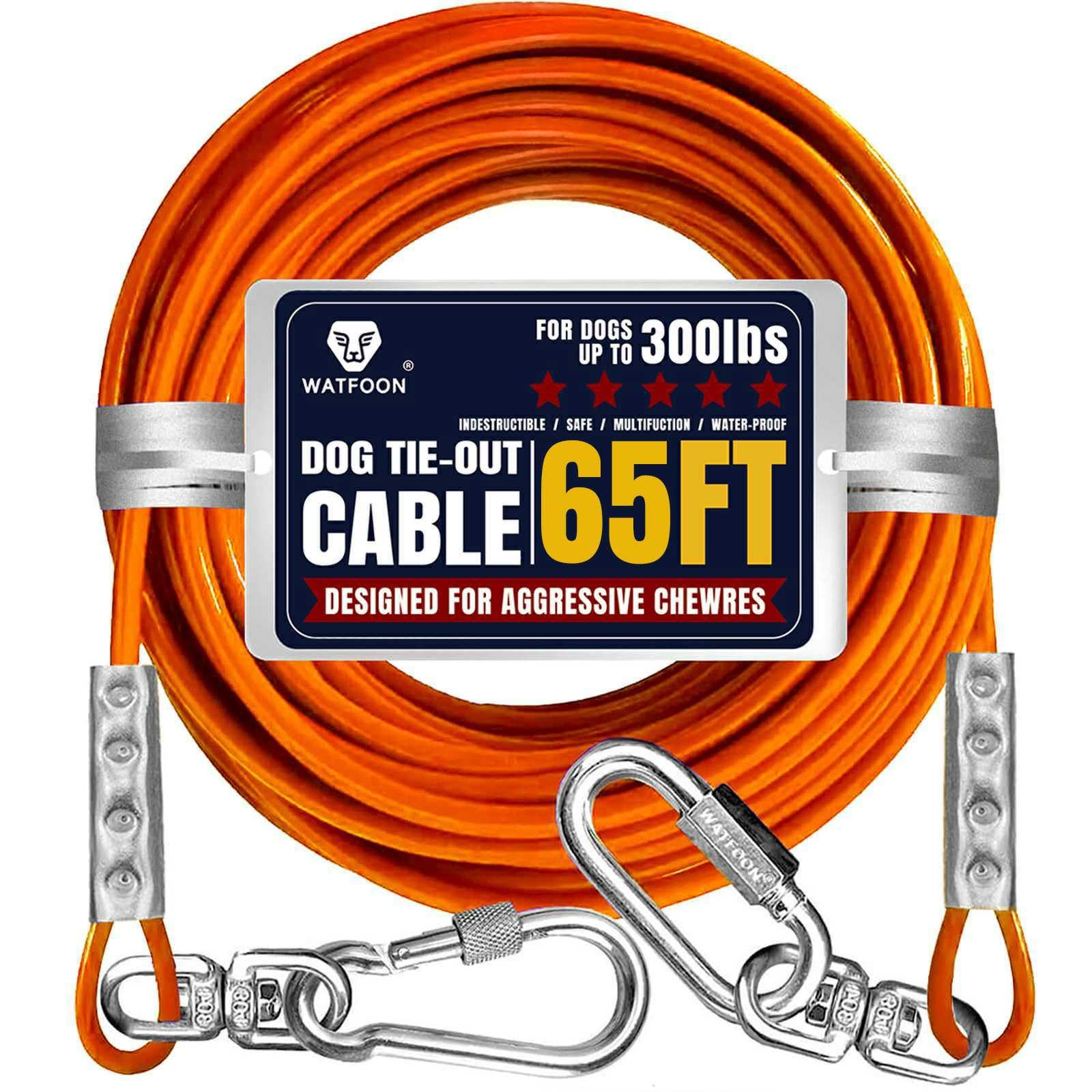 Tie Out Cable for Dogs Up to 300lbs,100ft Extra Strong 1000lbs Break Strength Tie-Out Tether Trolley Training Lead,Dog Run Cable for Yard Garden Park Camping Outside (Orange, 300lbs 65ft)