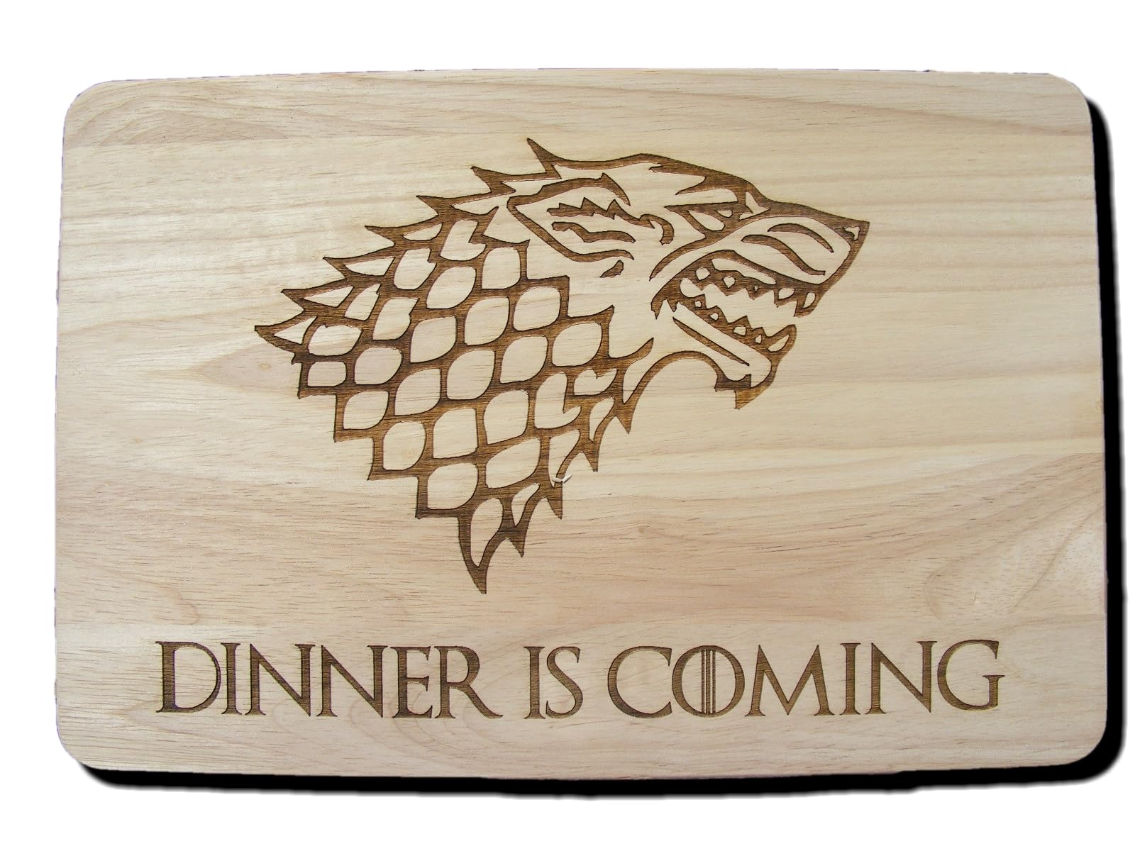 Fastcraft Brown Game Of Thrones Gift Wooden Chopping Cutting Cheese Board Dinner Is Coming Wolf Winter Cooking Baking Present (Premium Hardwood 24X17x1.5 Cm)