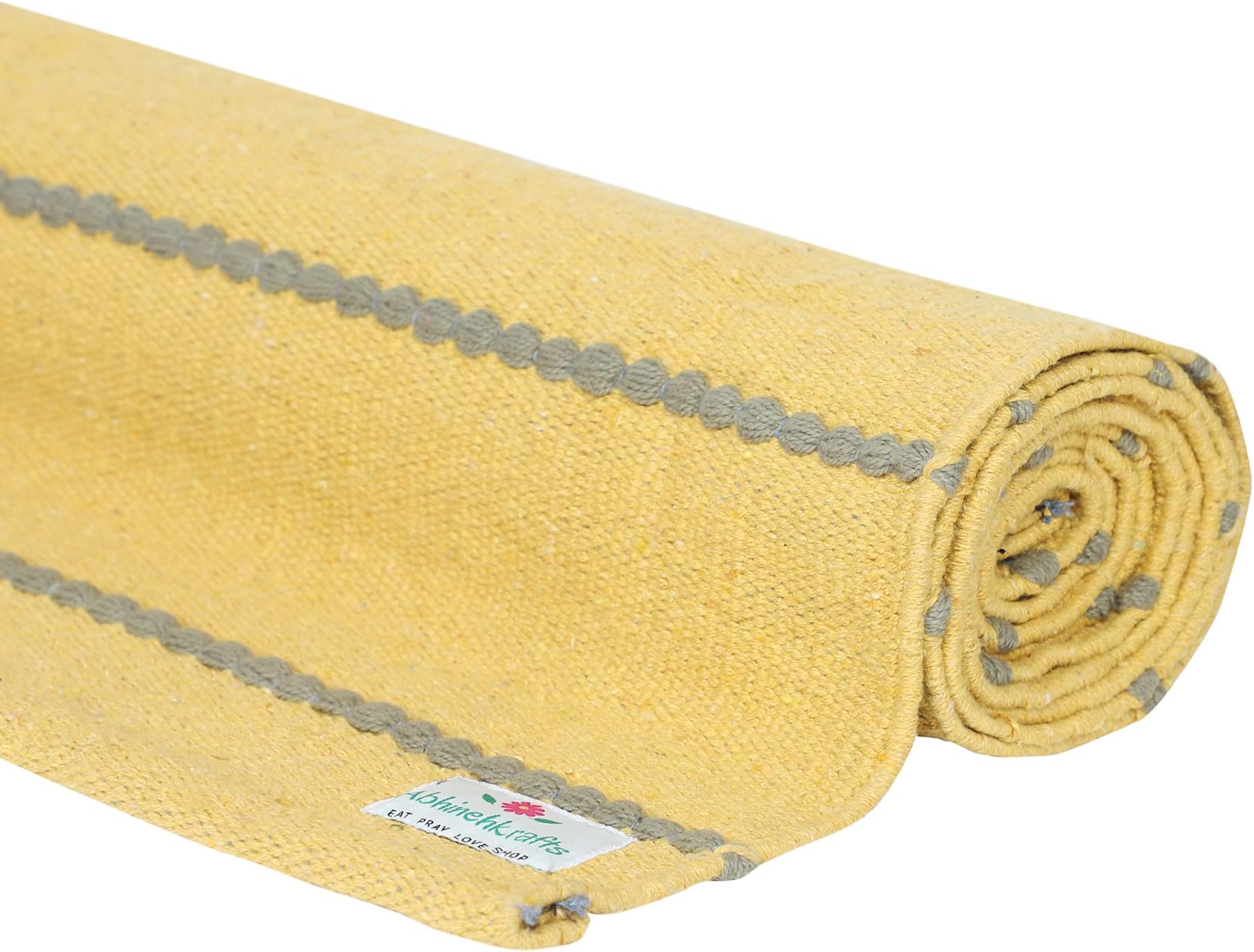 Organic cotton mat for Yoga, Pilates, Fitness, and Meditation - Braided with Anti skid Back - Made in India (Turmeric Yellow)