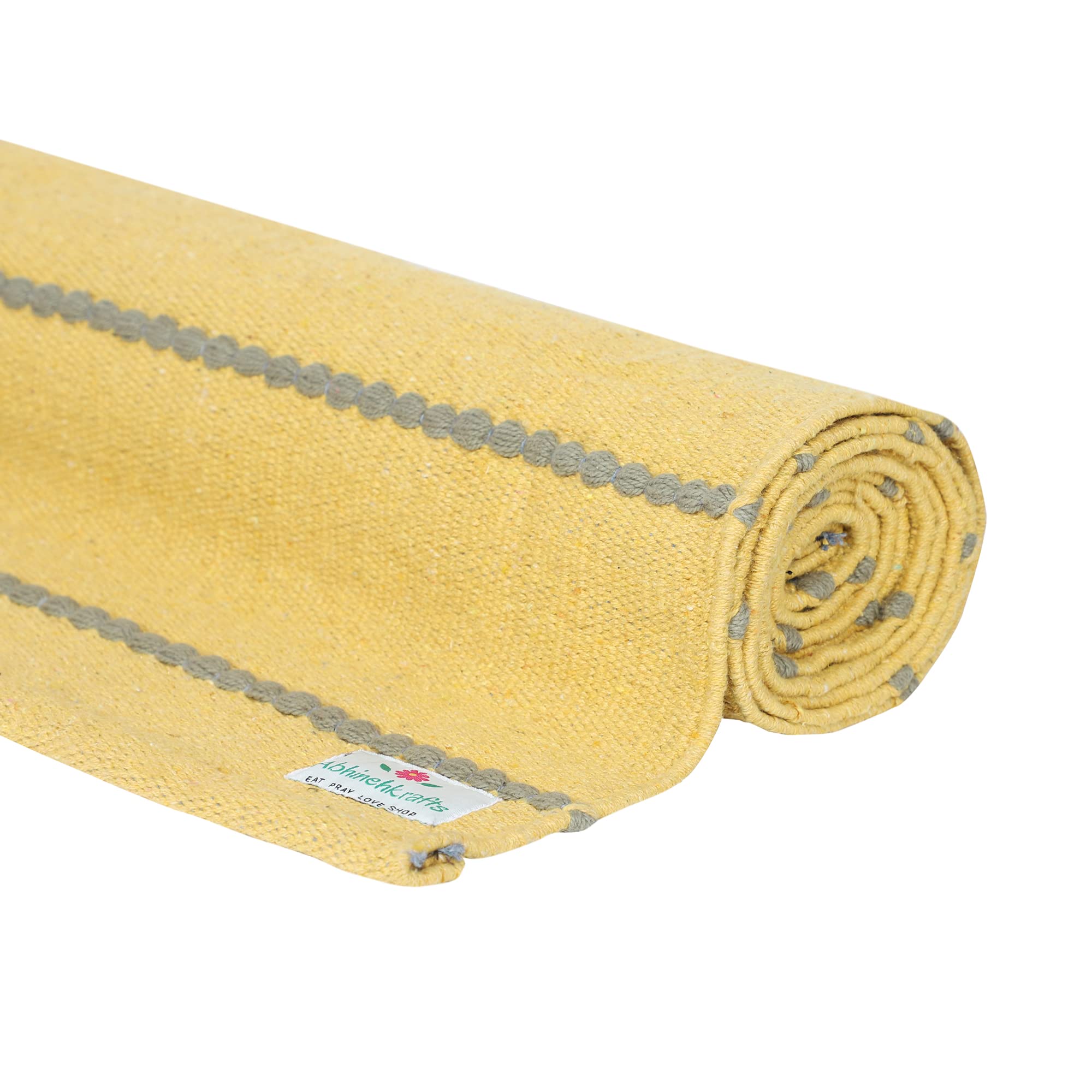 Organic cotton mat for Yoga, Pilates, Fitness, and Meditation - Braided with Anti skid Back - Made in India (Turmeric Yellow)