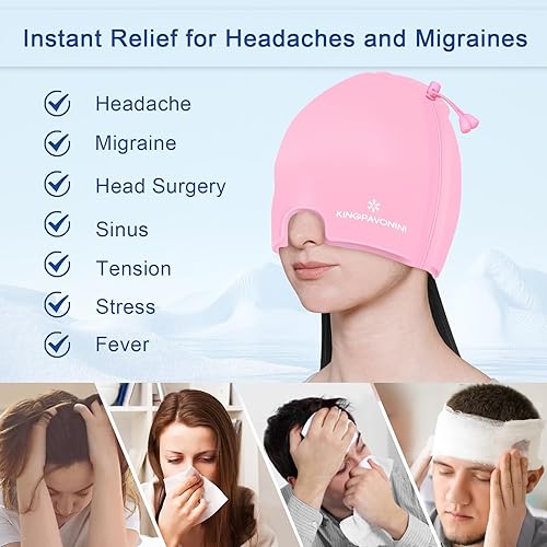 Miniatura 6 de Gorro de gel para dolor de cabeza de hielo para migraña, gorra ajustable para alivio de migraña con cordón para todas las cabezas, gorra de