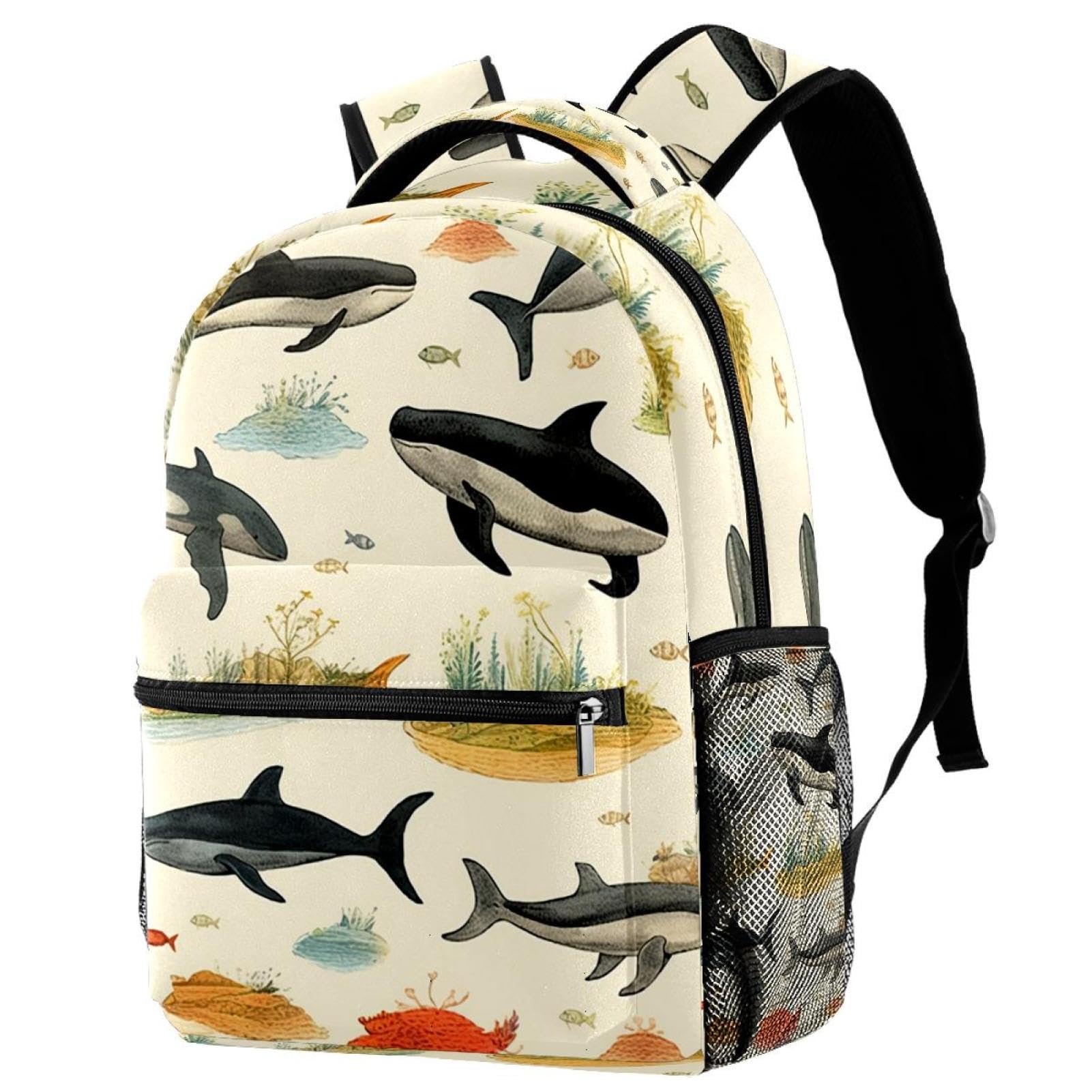 Sac à dos de voyage baleine J multicolore avec porte-bouteille