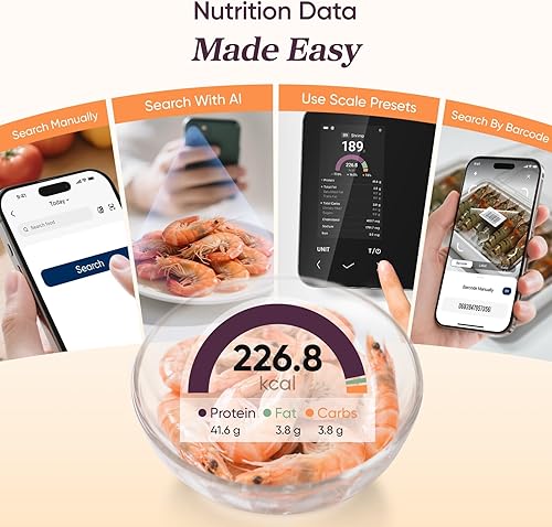 Miniatura 7 de Cosori Báscula inteligente de cocina con calculadora nutricional, aplicación gratuita para escaneo de IA, seguimiento de calorías y macros, precarga