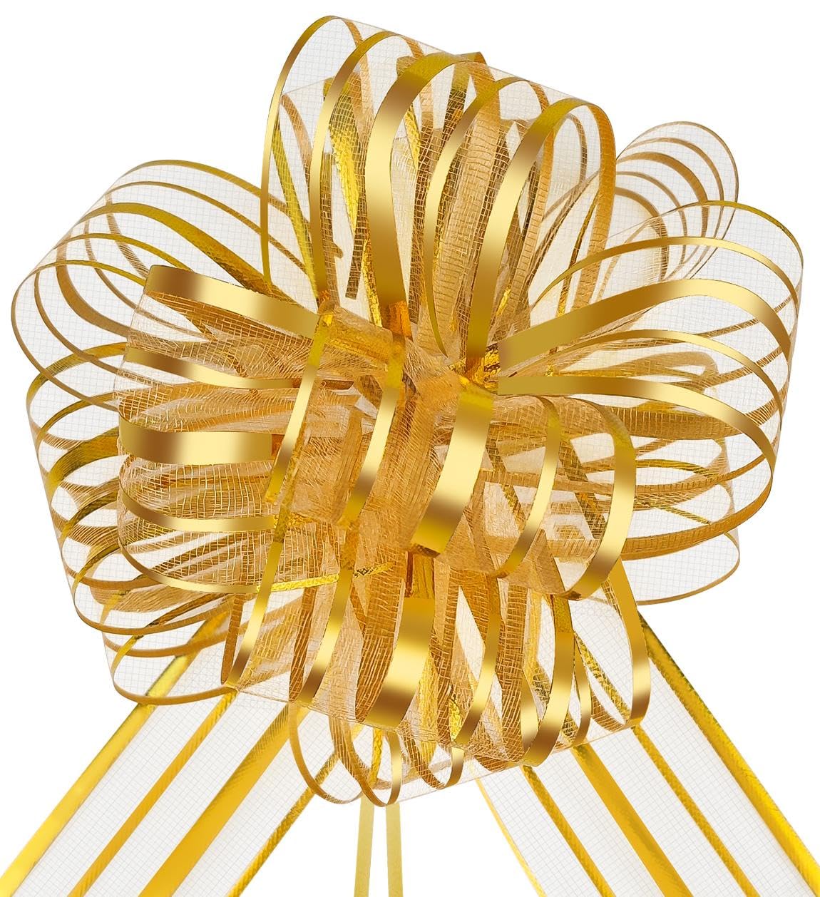 HHXUUAN 6pcs 6 Inch Large Organza Pull Bows for Gift Wrapping, Gold Ribbon Bows for Baskets Wedding Christmas Valentine's Day