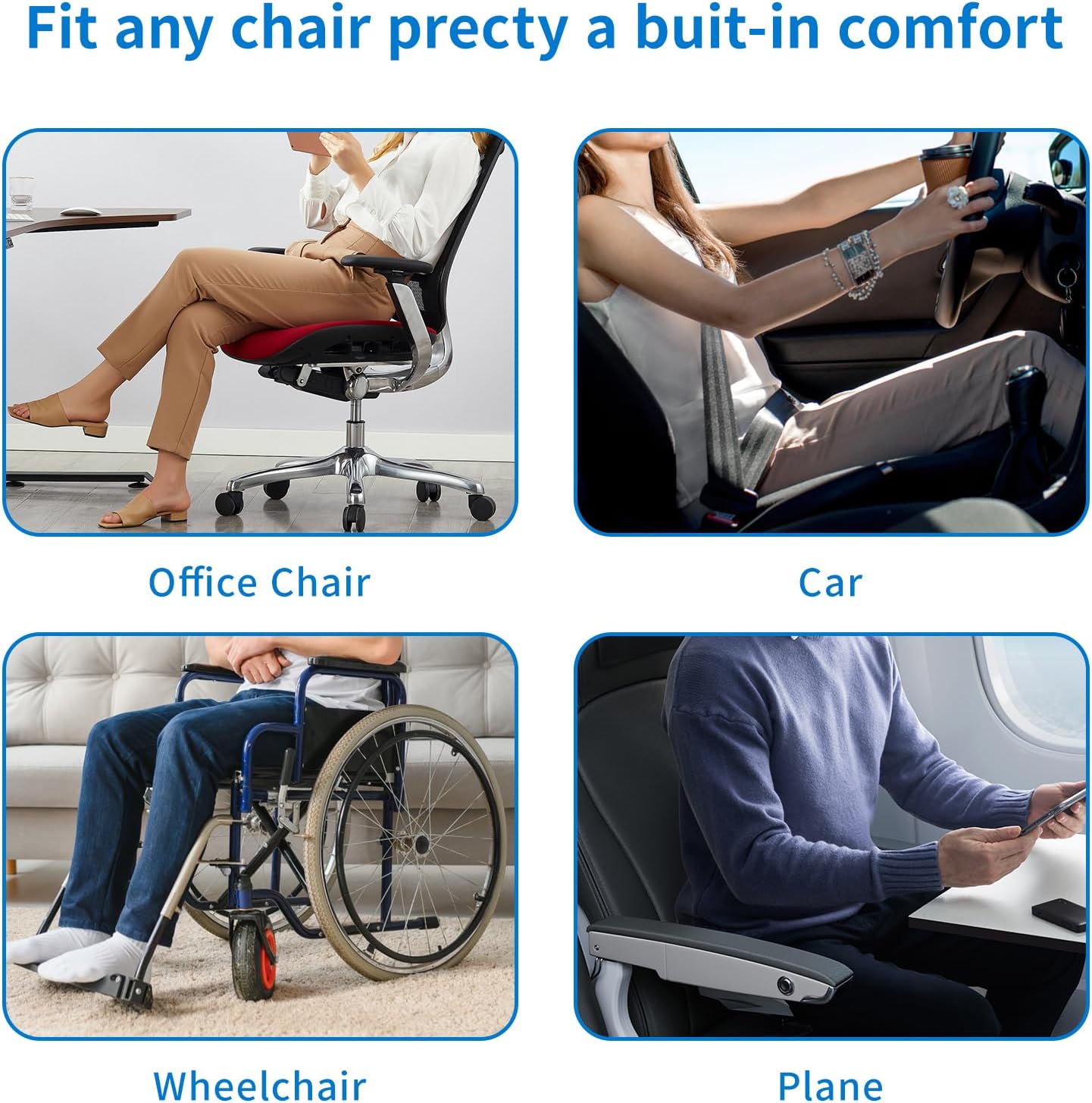 2025 Upgraded XL Memory Foam Tailbone Seat Cushion – Ergonomic Coccyx & Sciatica Support Pillow for Car & Office Chair– Back & Hip Pain Relief – Non-Slip, Comfortable. (Black)