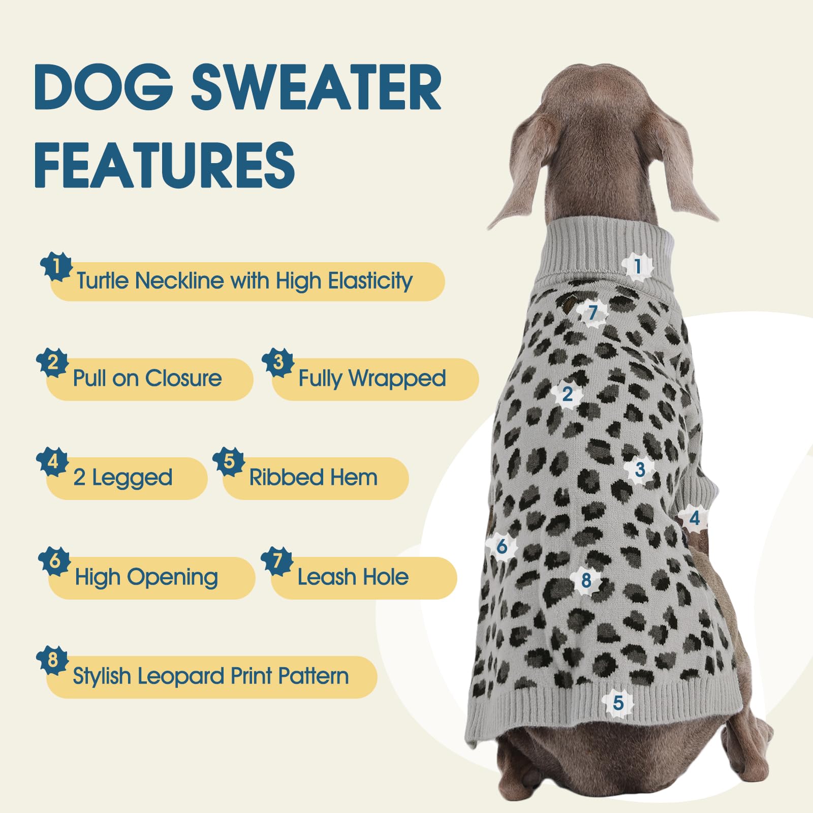 ROZKITCH Pull d'hiver en tricot pour chien de grande race, doux et confortable pour temps froid, pour bouledogues, dobermans et huskies, gris, taille 5XL