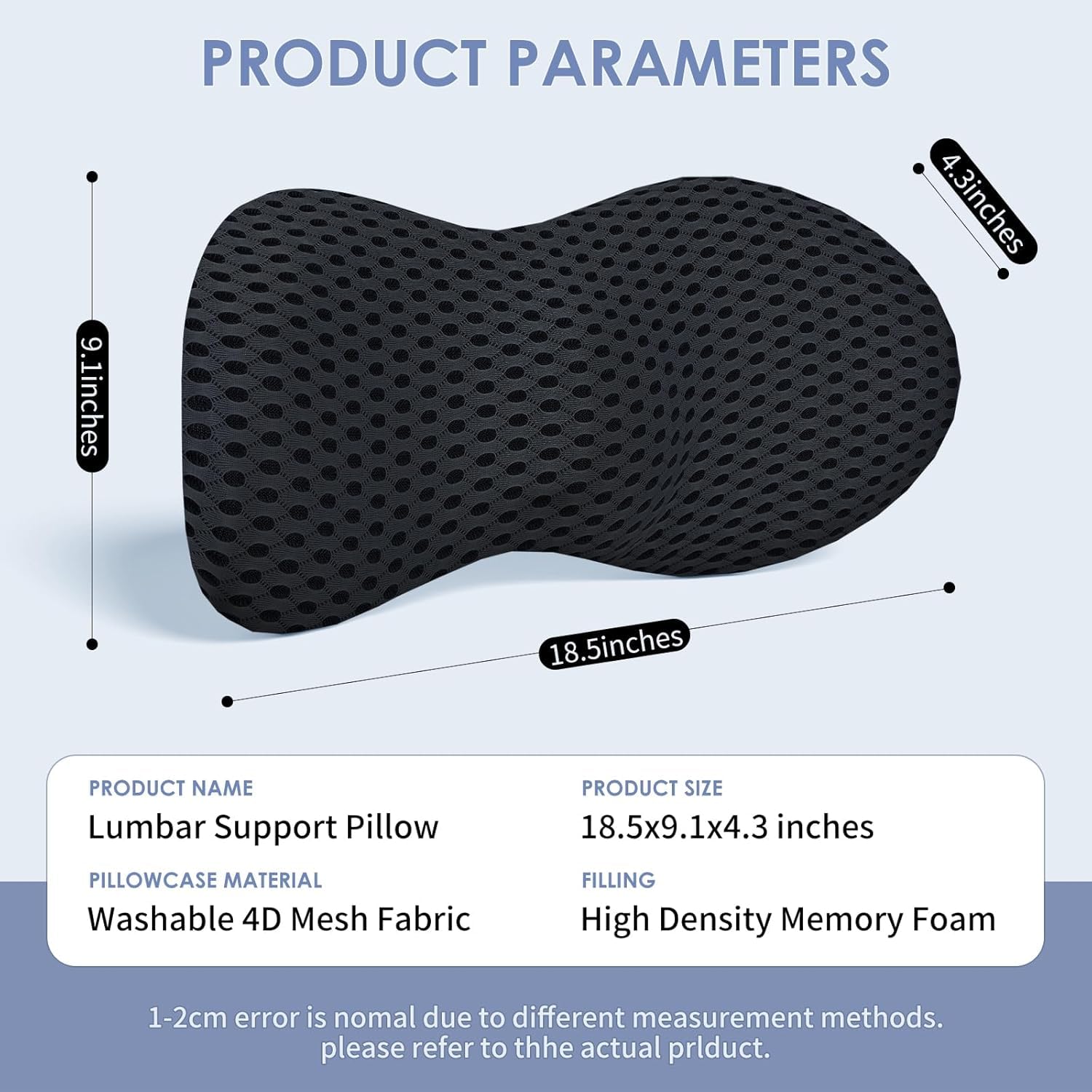 Cuscino Lombare Auto per MG HS PHEV 2020-2024 | supporto ergonomico memory foam schiena e zona lombare tessuto traspirante lavabile nero