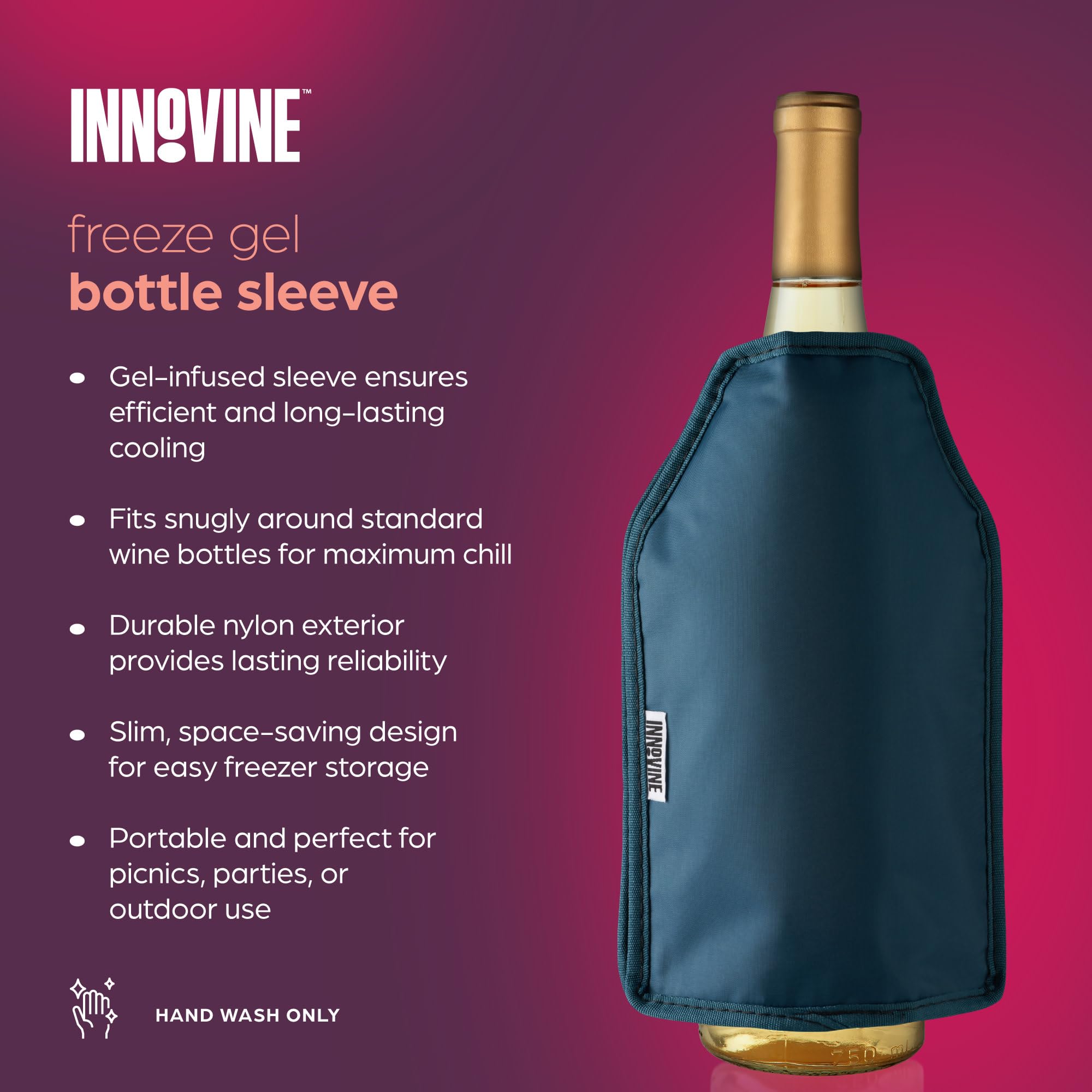 Innovine Wine Bottle Chiller Sleeve, Freeze Gel Wine Bottle Cooler, Reusable Portable Cooler Sleeve for Travel, Picnics, Camping, Beach Party, Outdoor Event, Fits Standard Bottles, Deep Teal, 1-Pack — Amazon image 2