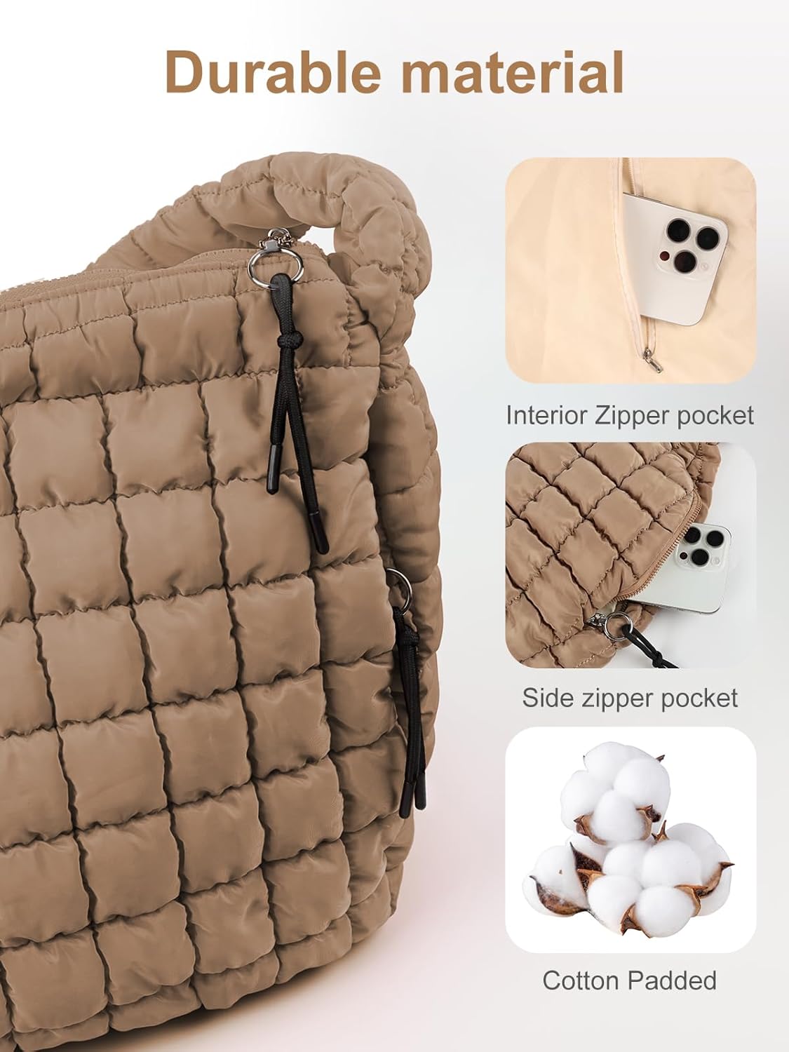 Puffer Tote Bag for Women initial Tote Bag Quilted Large Carryall Bag Puffy Cross-body Bag Hobo Handbags - Image 4