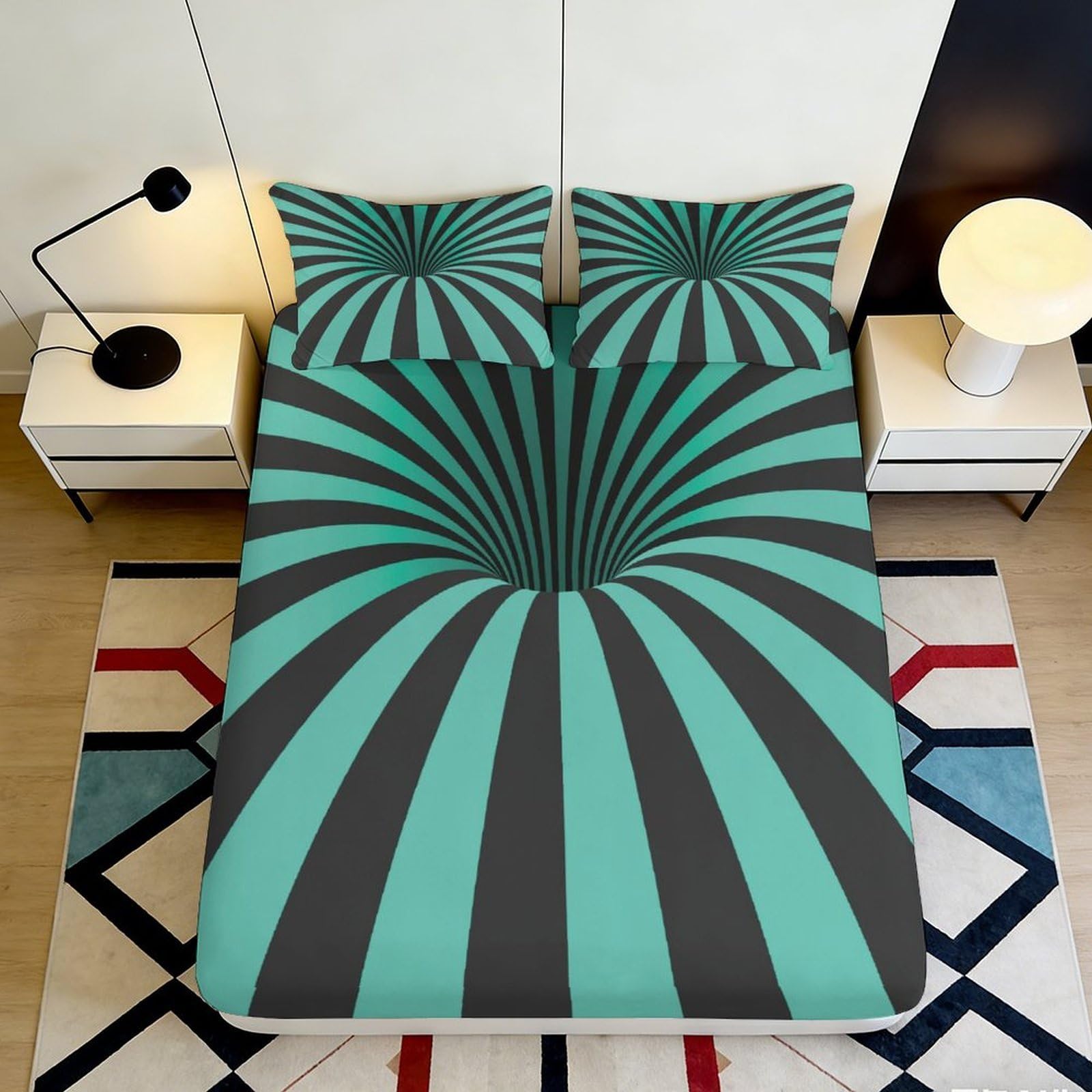 3D Printed Optical Illusion Fitted Sheet Microfiber Soft Breathable 3D Vortex Bed Cover for Bedroom Dormitory Guest Room Protection Decor 140x200x25cm