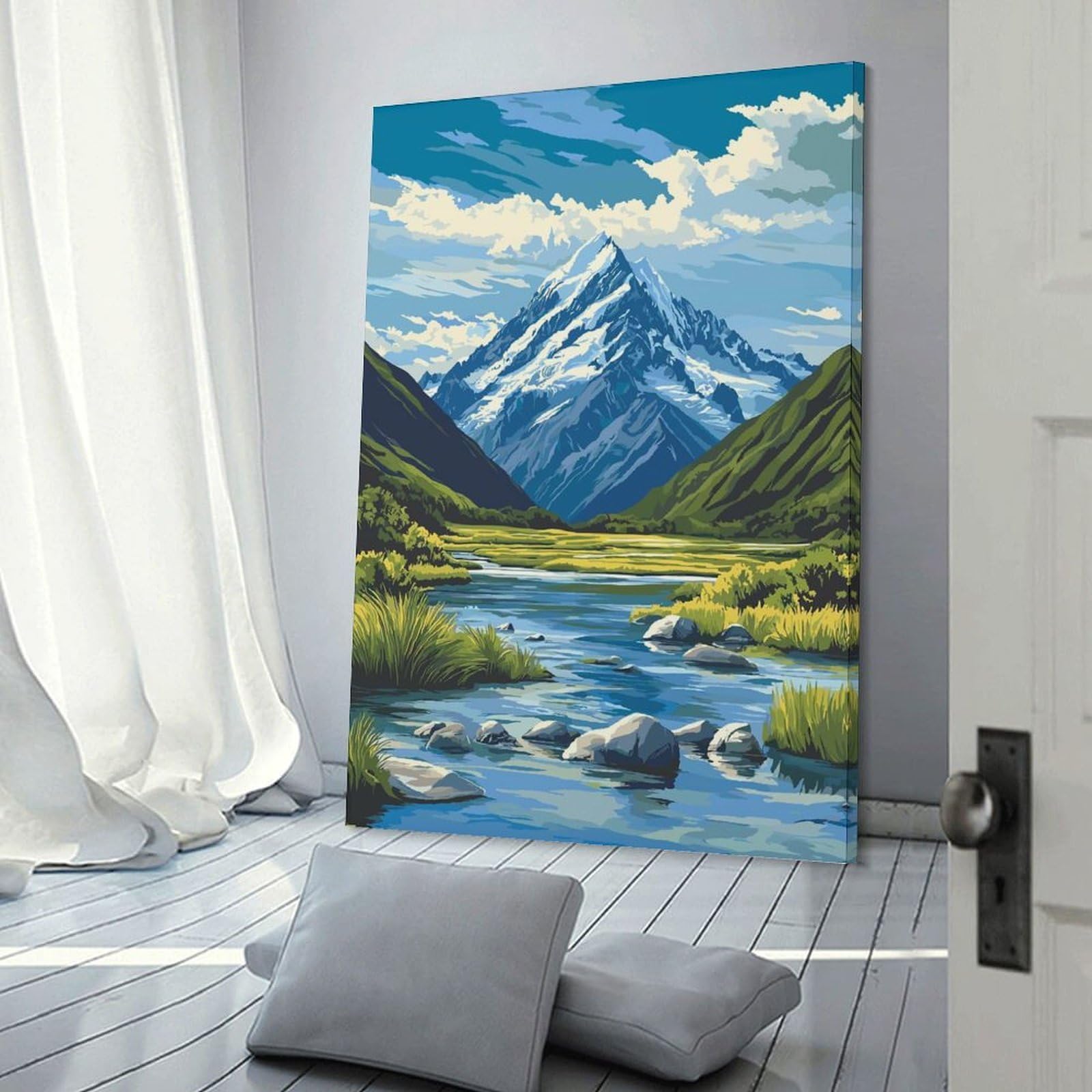 Junmoney Mountain River Landscape Decorative Wall Artwork, 16x24inch(40x60cm), for Corridors, Hallways Or Apartment Entries, Home Artwork for First Impressions