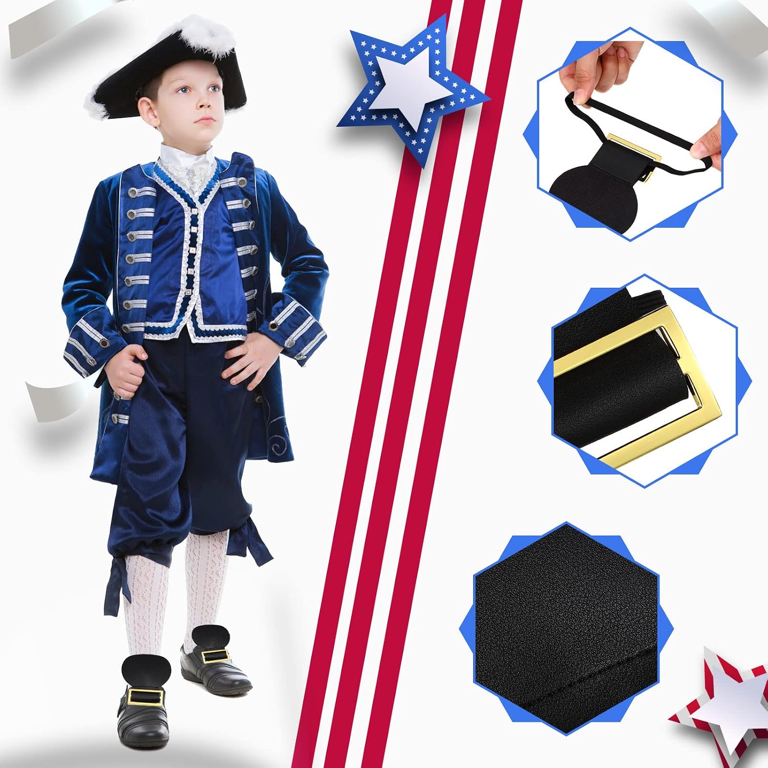 Hanaive Colonial Shoe Buckle Accessories Colonial Costume Men Historical Shoe Buckles for Pilgrim Dress up Cosplay