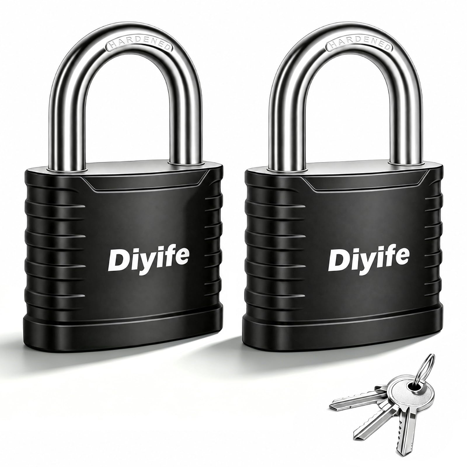Padlock with Key, [2 Pack] [3 Keys] Diyife 5-Pin 41.6mm High Security Padlock with Hardened Steel Shackle - Keyed Alike, Black Vinyl Coated, for Gate, Shed, Gym Locker, Toolbox, Fence, Storage Unit