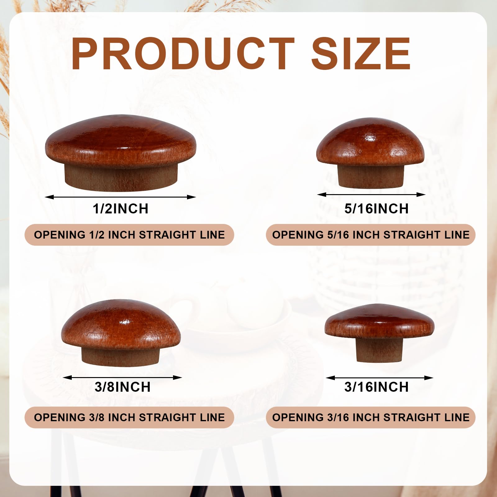 Bucherry 120 Pieces 4 Sizes Wood Plugs Wooden Hole Plugs Button Plugs Hardwood Hole Plugs for Holes in Locking Hole Tube Furniture, 3/16 Inch, 5/16 Inch, 3/8 Inch, 1/2 Inch (Vivid Style,Wine Red)