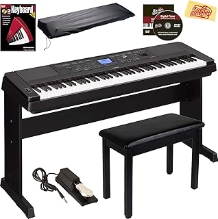 Yamaha DGX-660 Digital Piano - Black Bundle with Furniture Bench, Sustain Pedal, Dust Cover, Instructional Book, Online Lessons, Austin Bazaar Instructional DVD, and Polishing Cloth